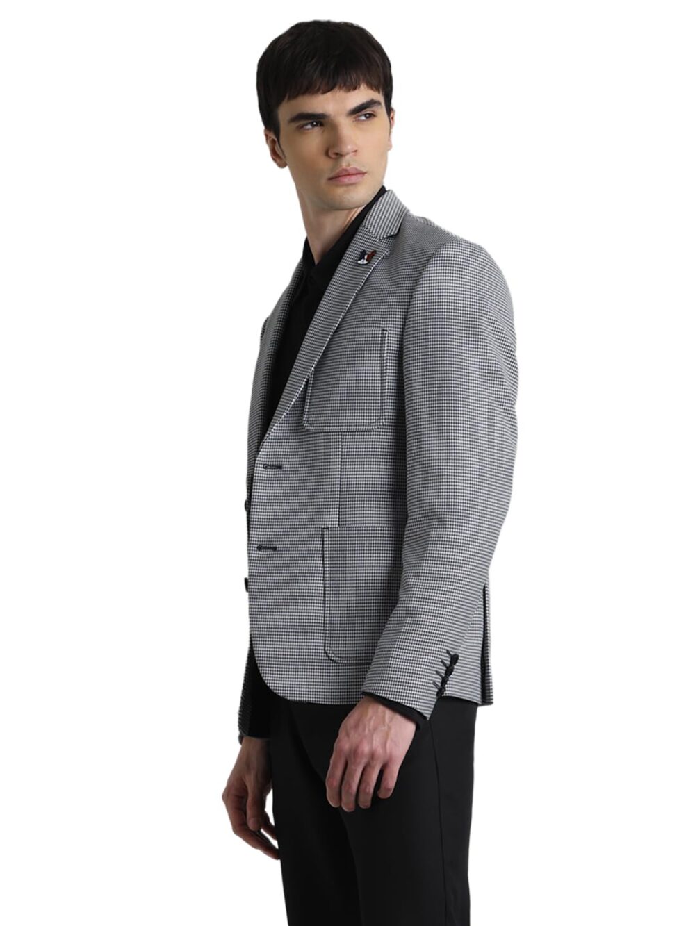 JACK & JONES Men Checks Slim Fit Black Single Breasted Blazer - Image 6