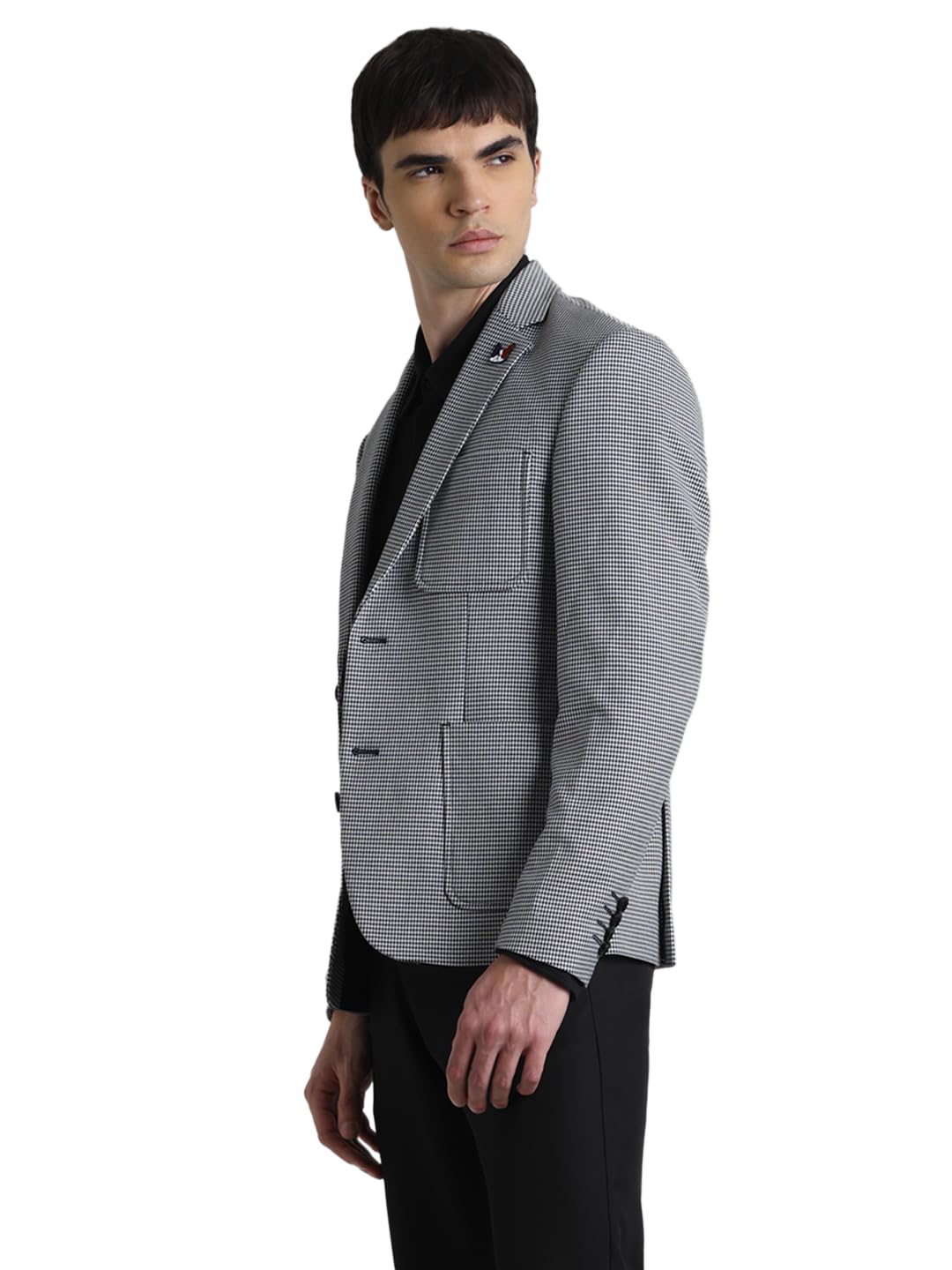 JACK & JONES Men Checks Slim Fit Black Single Breasted Blazer - Image 6