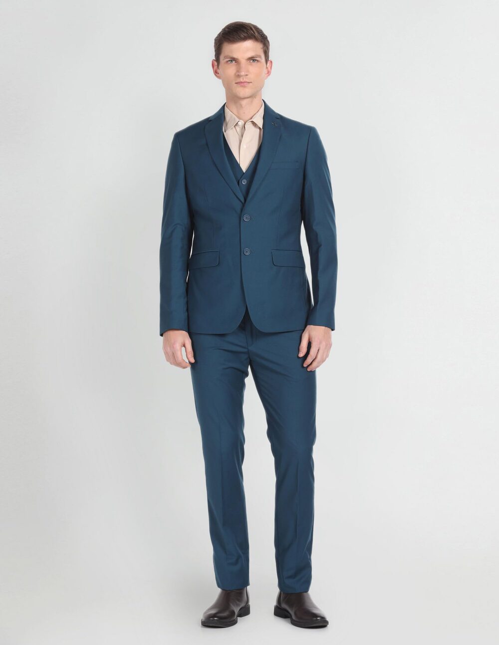 Arrow Men's Polyester Double Breasted Business Suit Pants Set (ARAGSU5585_Teal - Image 3