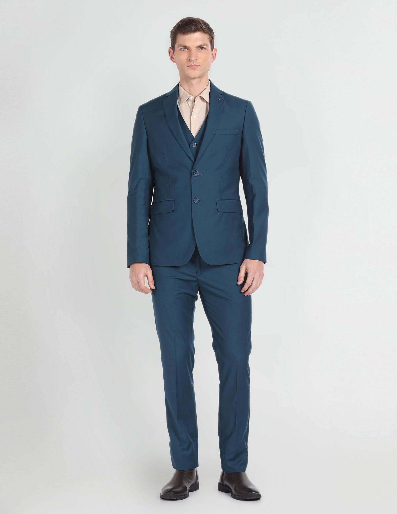 Arrow Men's Polyester Double Breasted Business Suit Pants Set (ARAGSU5585_Teal - Image 3