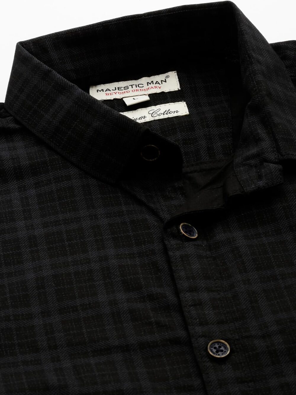 Majestic Man Men Comfort Slim Fit Pure Cotton Opaque Checked Casual Shirt (in, Alpha, XL, Regular, Black) - Image 3