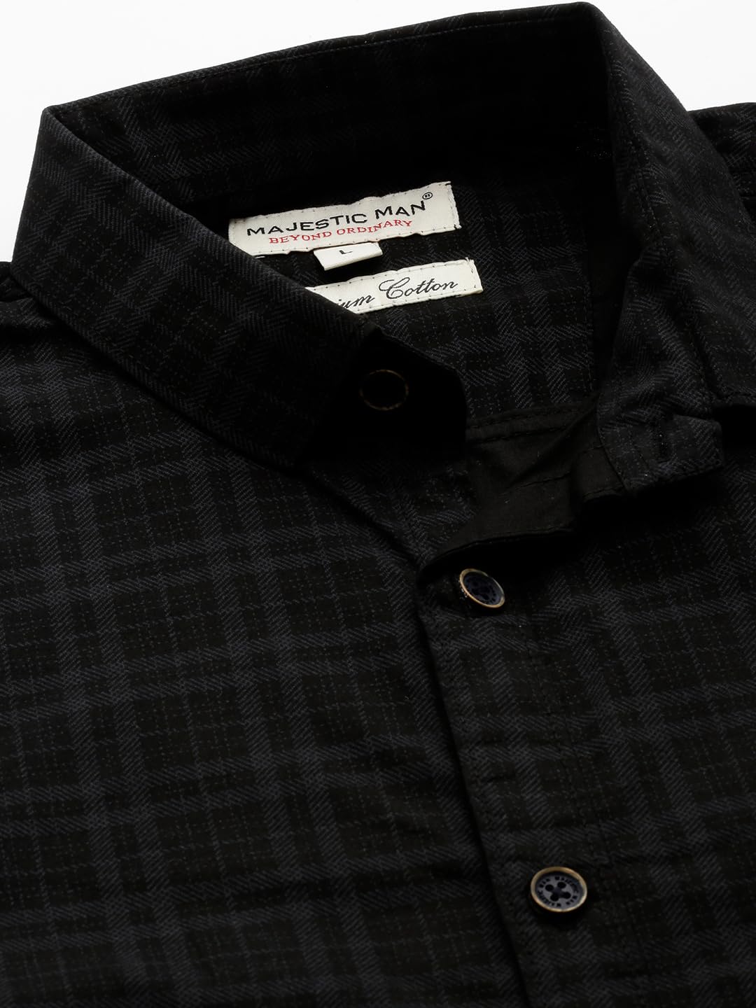 Majestic Man Men Comfort Slim Fit Pure Cotton Opaque Checked Casual Shirt (in, Alpha, XL, Regular, Black) - Image 3