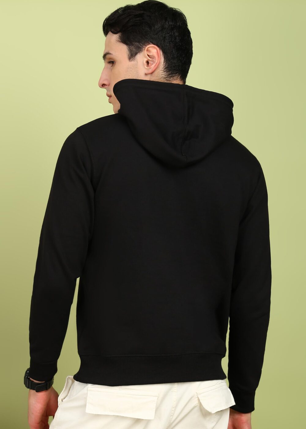 Alan Jones Clothing Men’s Solid Hooded Sweatshirt | Drawstring Hood, Kangaroo Pocket, Ribbed Hem | Regular Fit | Sizes S–5XL | Multiple Colors Black - Image 4