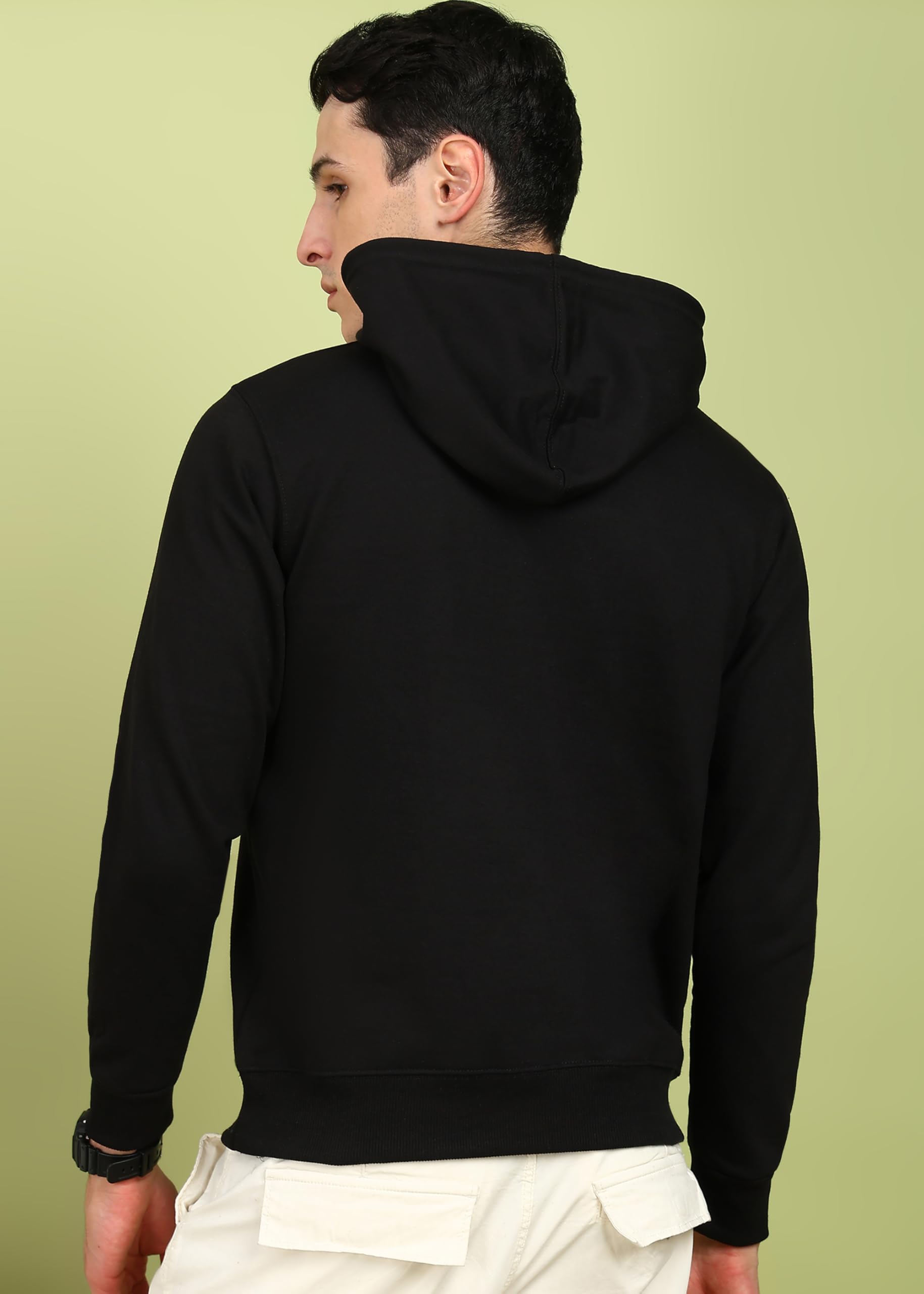 Alan Jones Clothing Men’s Solid Hooded Sweatshirt | Drawstring Hood, Kangaroo Pocket, Ribbed Hem | Regular Fit | Sizes S–5XL | Multiple Colors Black - Image 4