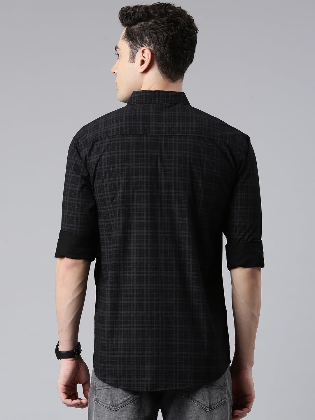 Majestic Man Men Comfort Slim Fit Pure Cotton Opaque Checked Casual Shirt (in, Alpha, XL, Regular, Black) - Image 5