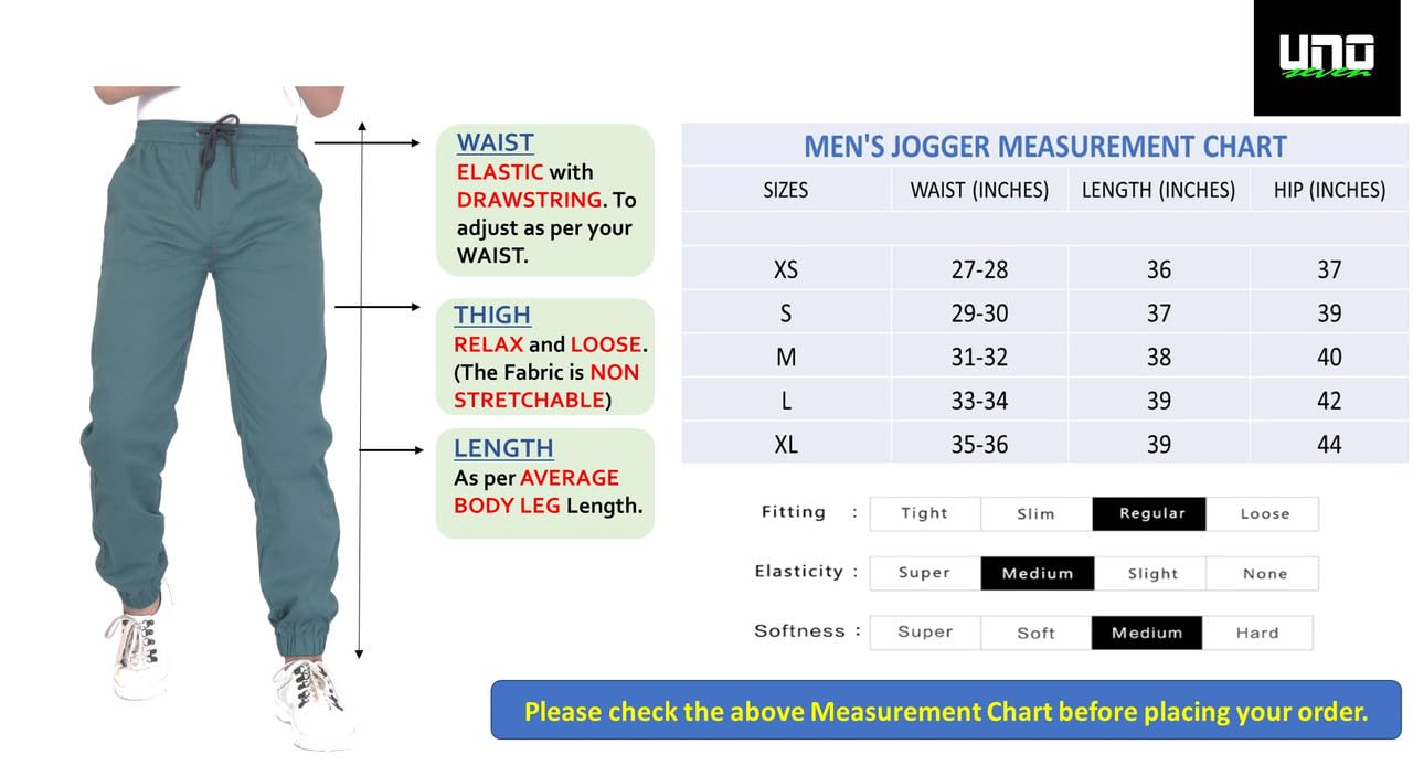 UNOseven Men's Jogger Pant - Pure Cotton - Regular Fit - Teal Green - Size XL (W - 36) - Image 7