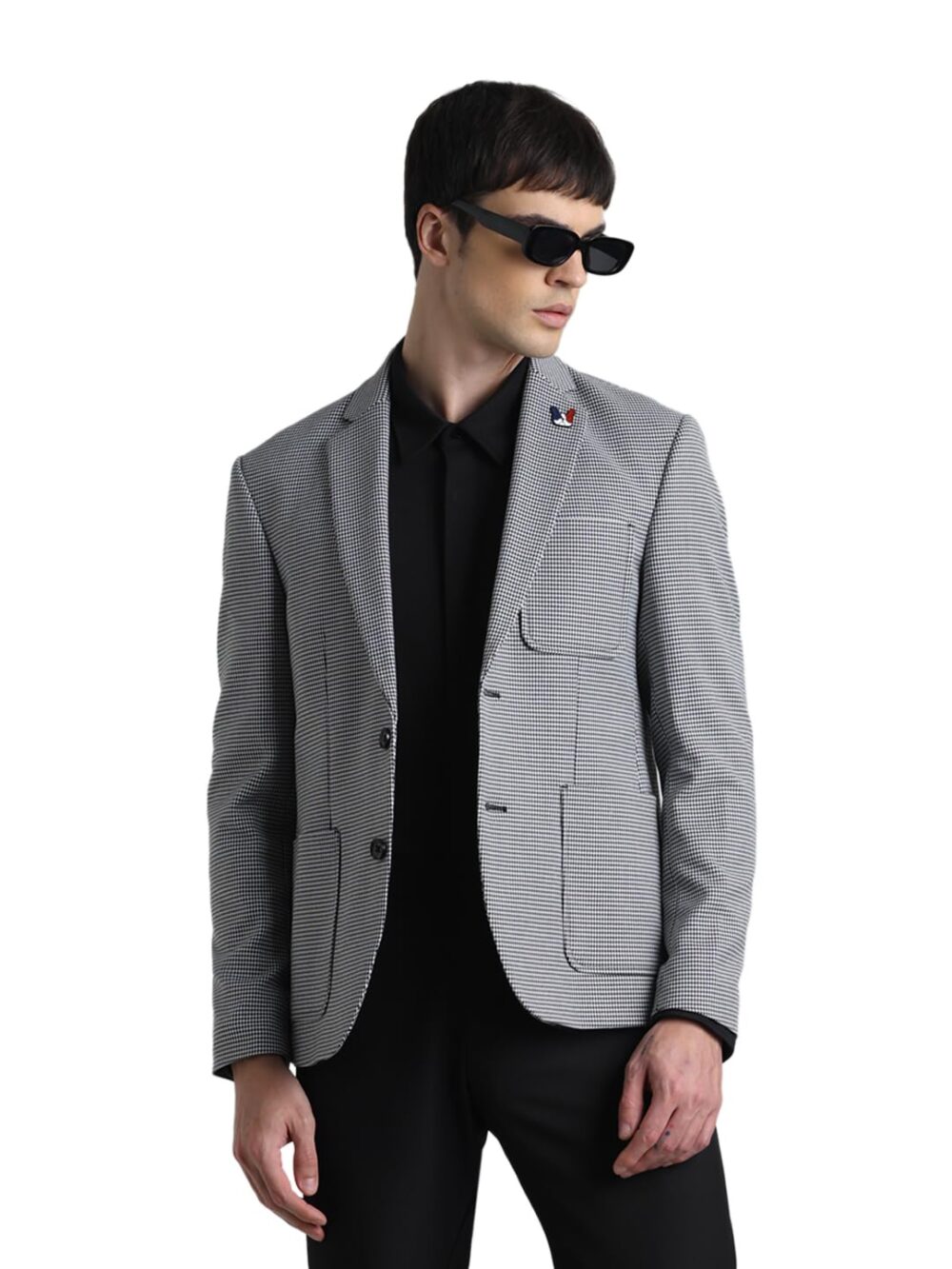 JACK & JONES Men Checks Slim Fit Black Single Breasted Blazer - Image 7