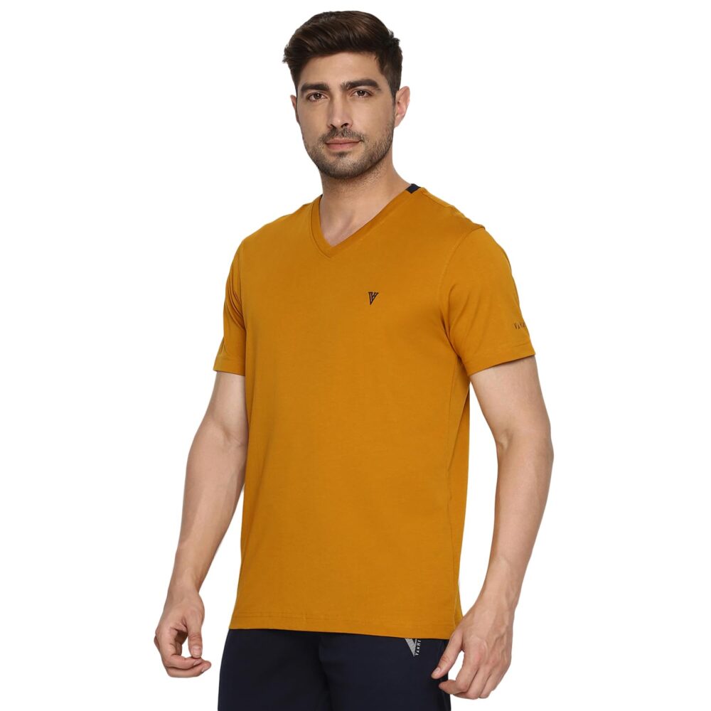 Van Heusen Men's Classic T-Shirt (IHOTS1LMM60001_Yellow L) - Image 5