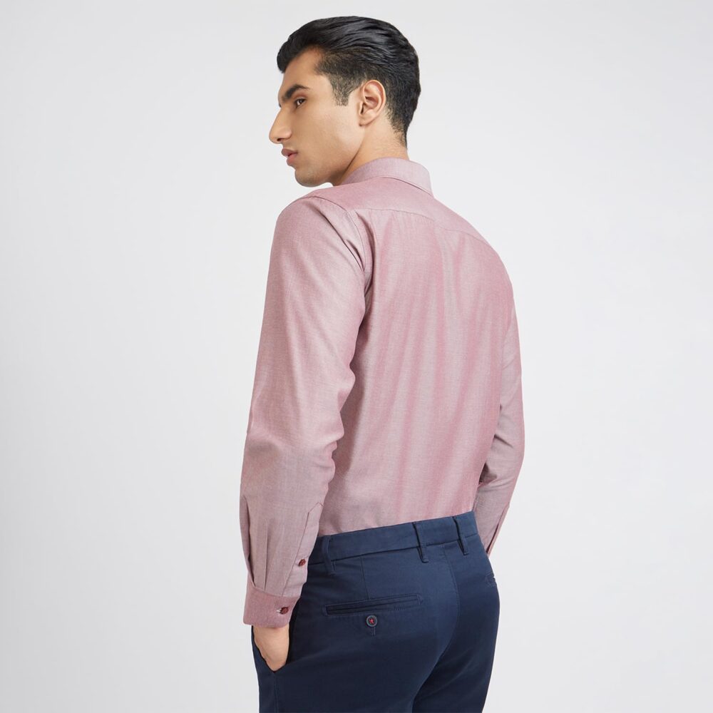 Raymond Men Slim Fit Solid Pattern Pure Cotton Semi Cutaway Collar Full Sleeve Formal Shirt (Size: 40)-RMSX12950-R6 Red - Image 5