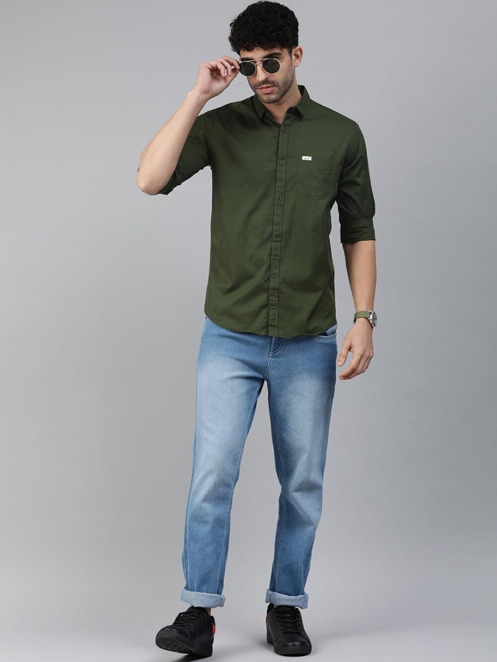 Majestic Man Classic Slim Fit Pure Cotton Casual Shirt (Medium, Olive, Men) - Image 5