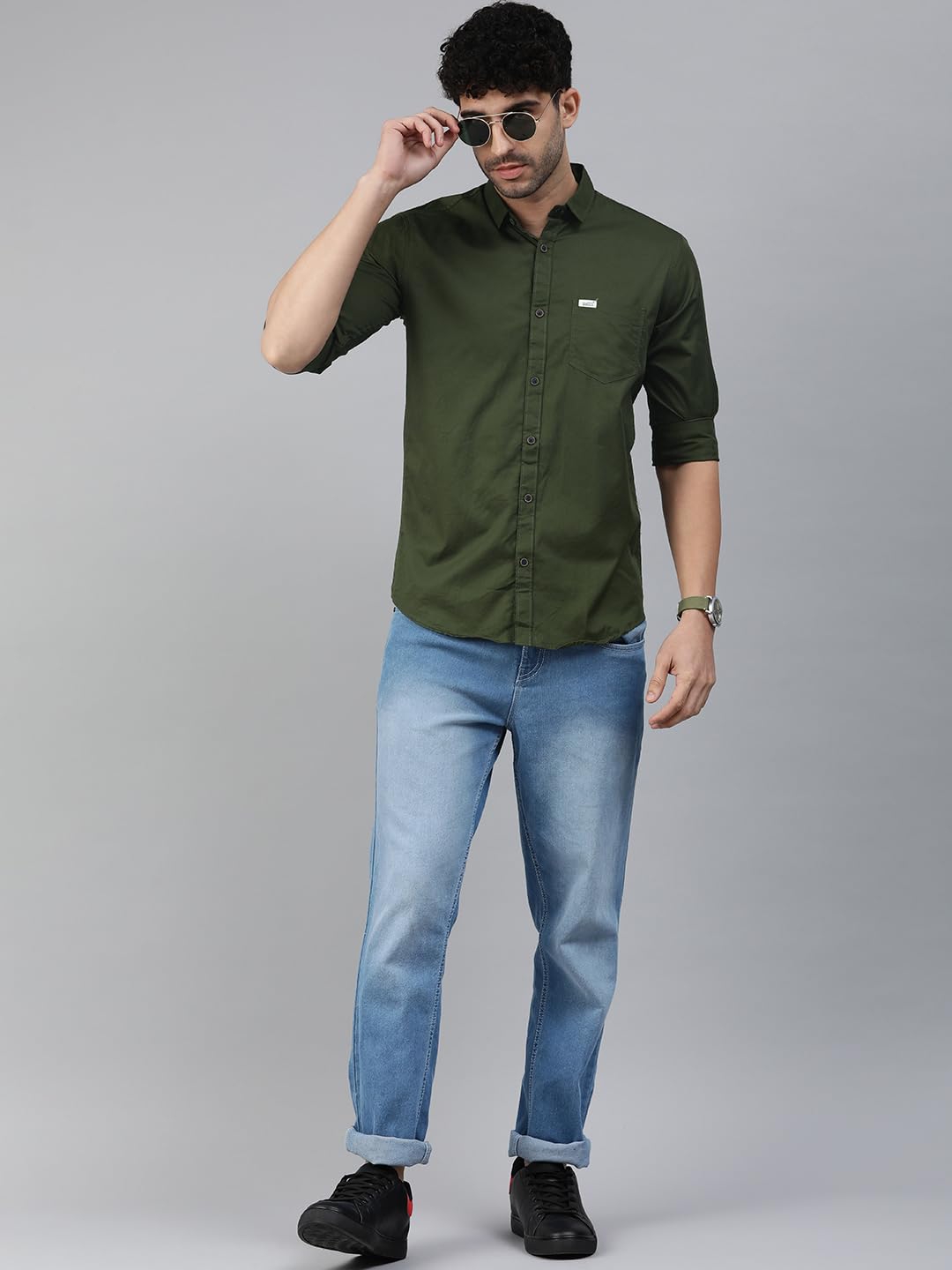 Majestic Man Classic Slim Fit Pure Cotton Casual Shirt (Medium, Olive, Men) - Image 5