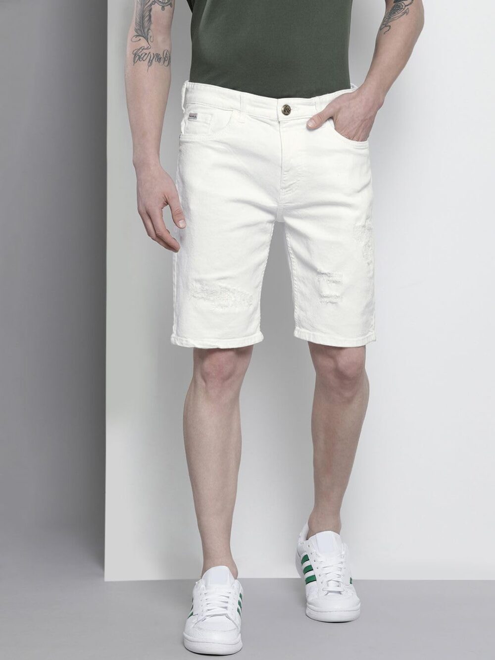 The Indian Garage Co Men Slim Fit Solid Mid-Rise Denim Shorts - Image 8