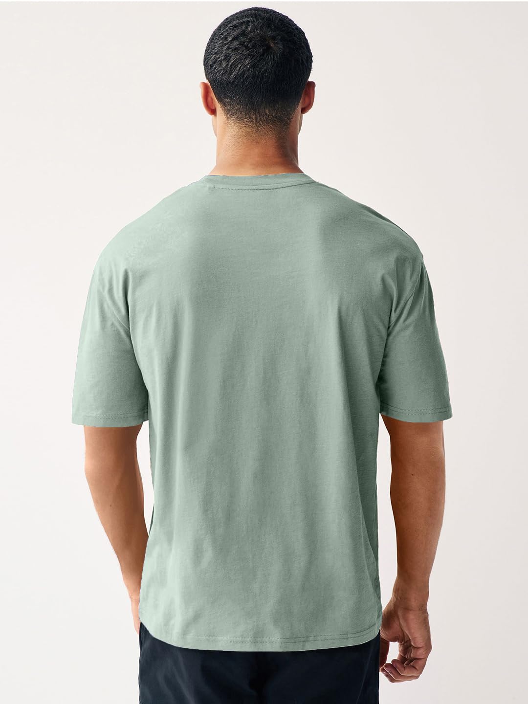 Urbano Fashion Men's Granite Green Solid Round Neck Oversized Half Sleeve Cotton T-Shirt (ovstsol-gtgrn-l) - Image 4