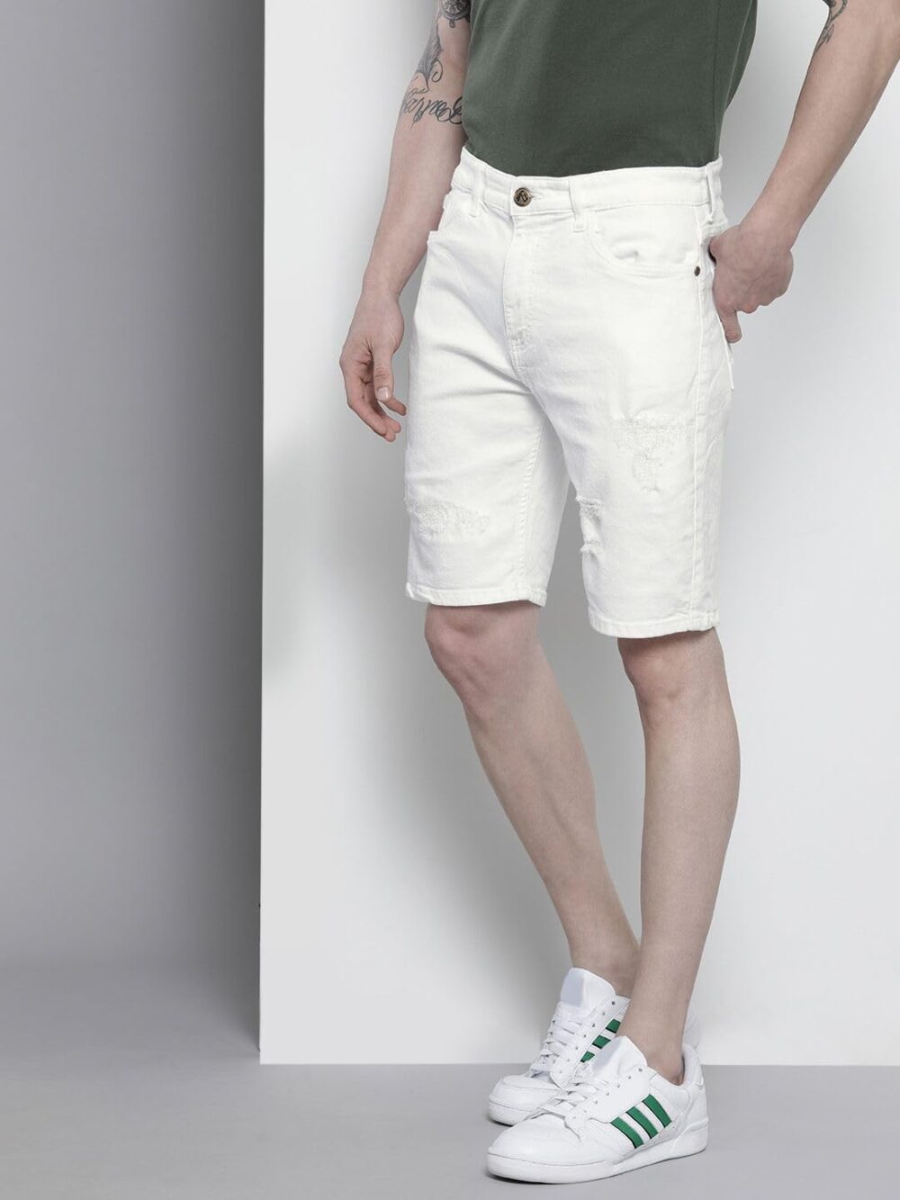 The Indian Garage Co Men Slim Fit Solid Mid-Rise Denim Shorts - Image 7