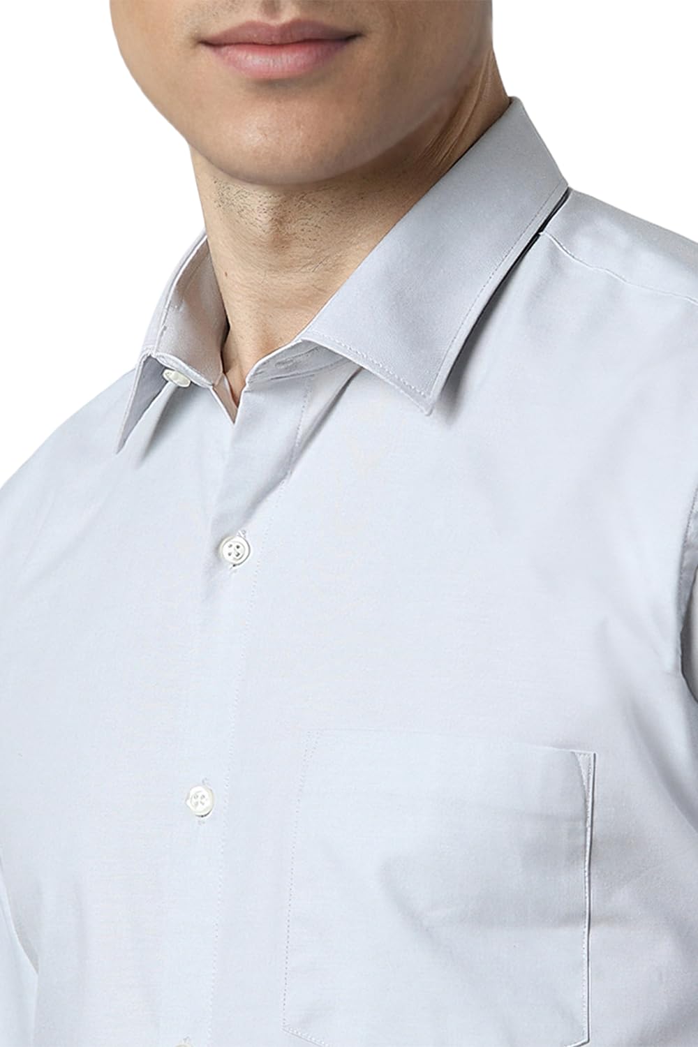 Peter England Men's Classic Solid Full Sleeve Slim Fit Shirt | Wonder Fabric | Cotton Rich | Pin Point Oxford Grey - Image 3