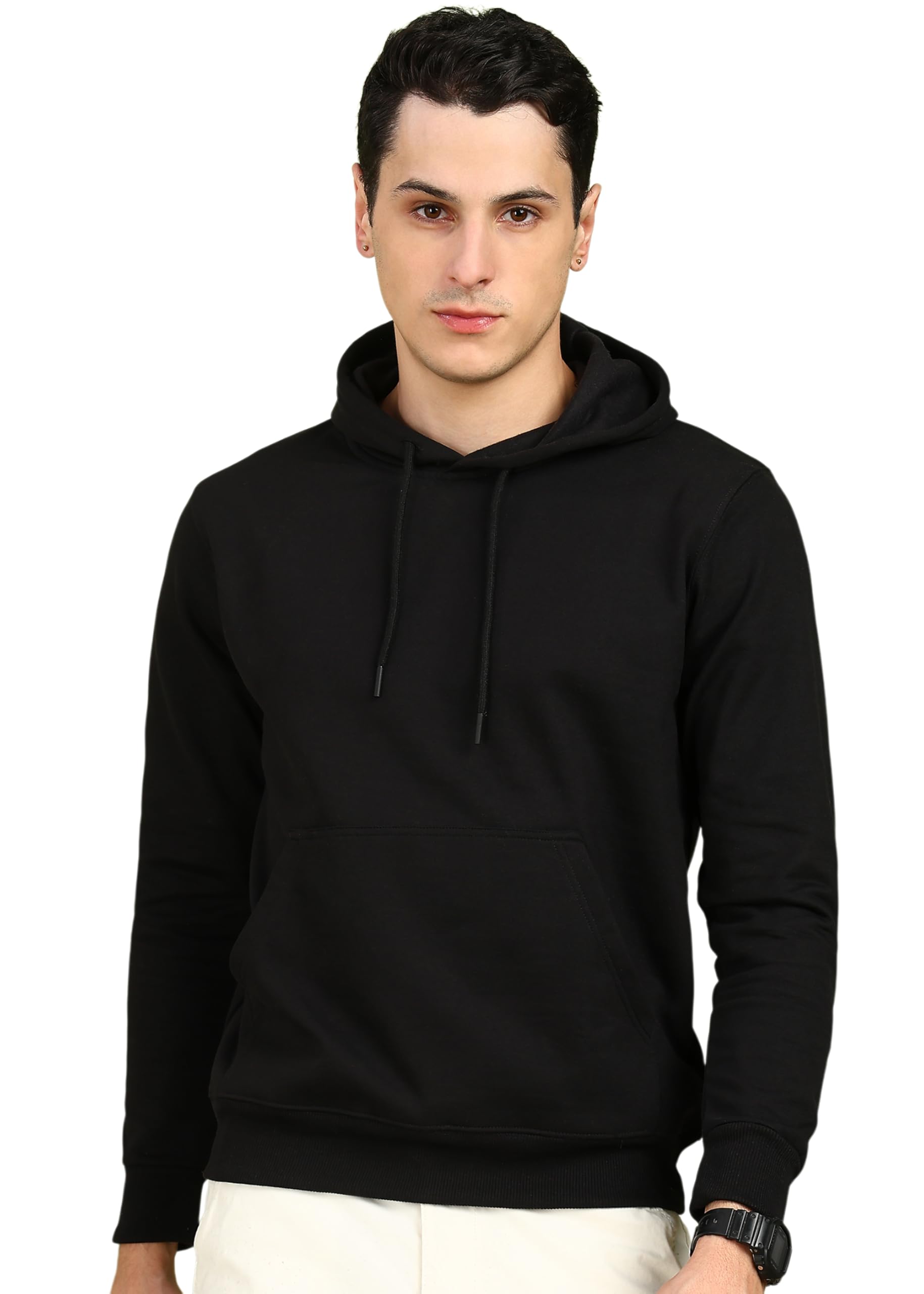 Alan Jones Clothing Men’s Solid Hooded Sweatshirt | Drawstring Hood, Kangaroo Pocket, Ribbed Hem | Regular Fit | Sizes S–5XL | Multiple Colors Black