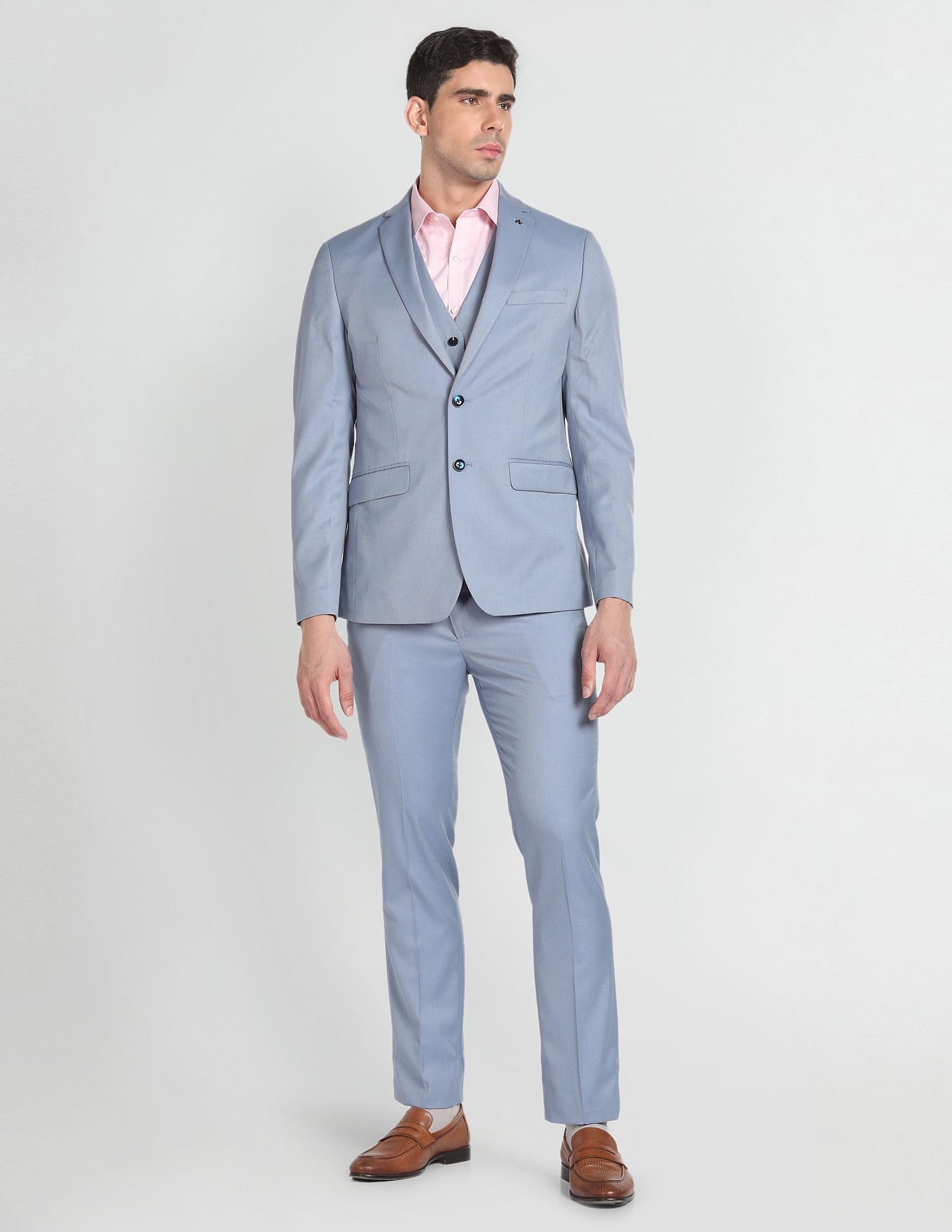 Arrow Men's Polyester Double Breasted Business Suit Pants Set (ARAGSU5527_Grey Blue_42) - Image 3