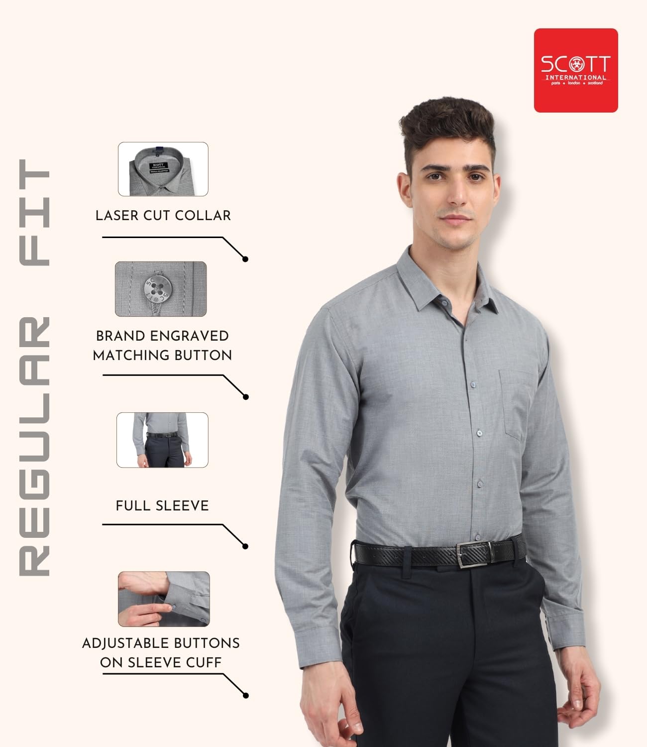 Scott International Shirt for Men, Solid Full Sleeves Shirt, Wrinkle Free Mens Shirts, Cotton Formal Shirts, Regular Fit Stylish Mens Shirt, Plain Formal Shirts for Men Grey - Image 6