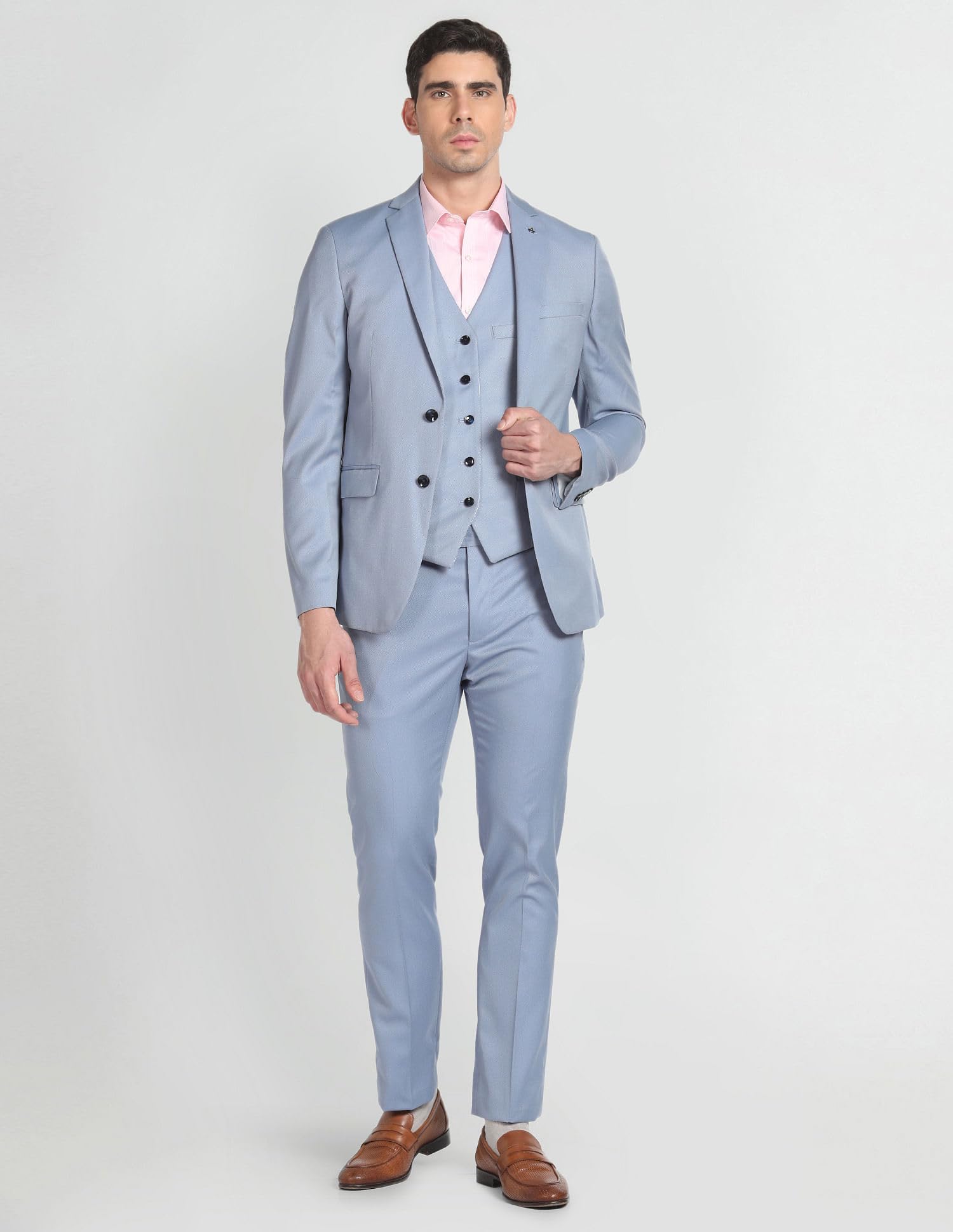 Arrow Men's Polyester Double Breasted Business Suit Pants Set (ARAGSU5527_Grey Blue_42) - Image 6