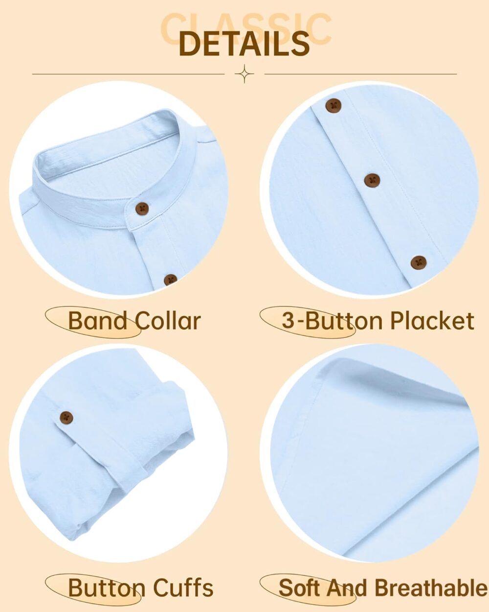 Zombom Cotton Blend Solid Casual Regular Fit Mandarin/Chinese Collor Short Kurta for Men Sky Blue - Image 4