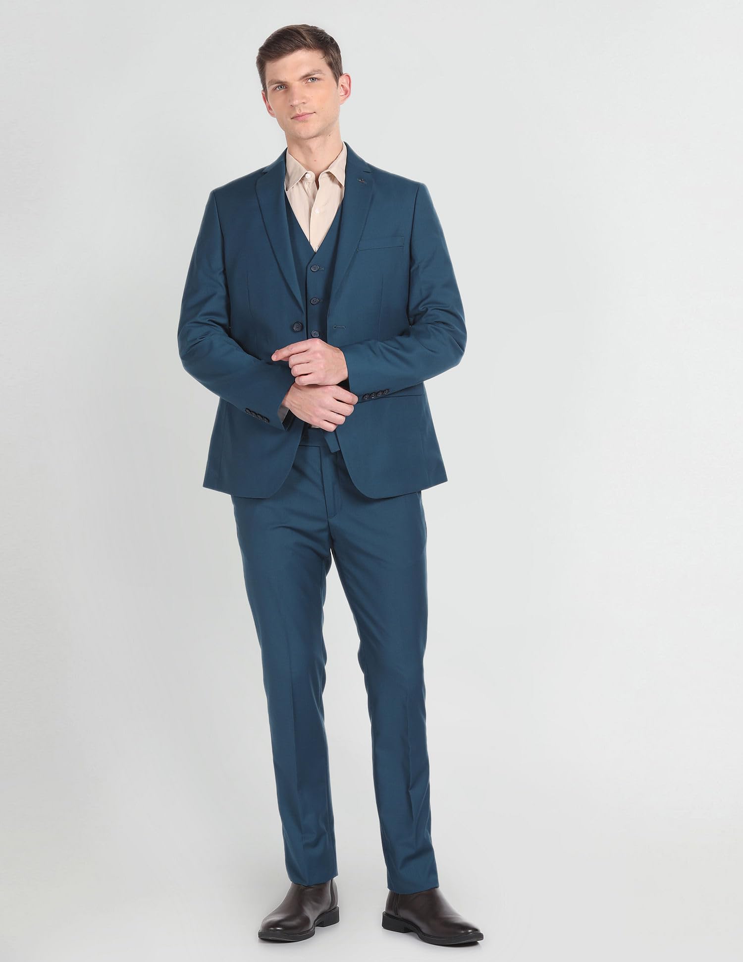 Arrow Men's Polyester Double Breasted Business Suit Pants Set (ARAGSU5585_Teal - Image 6