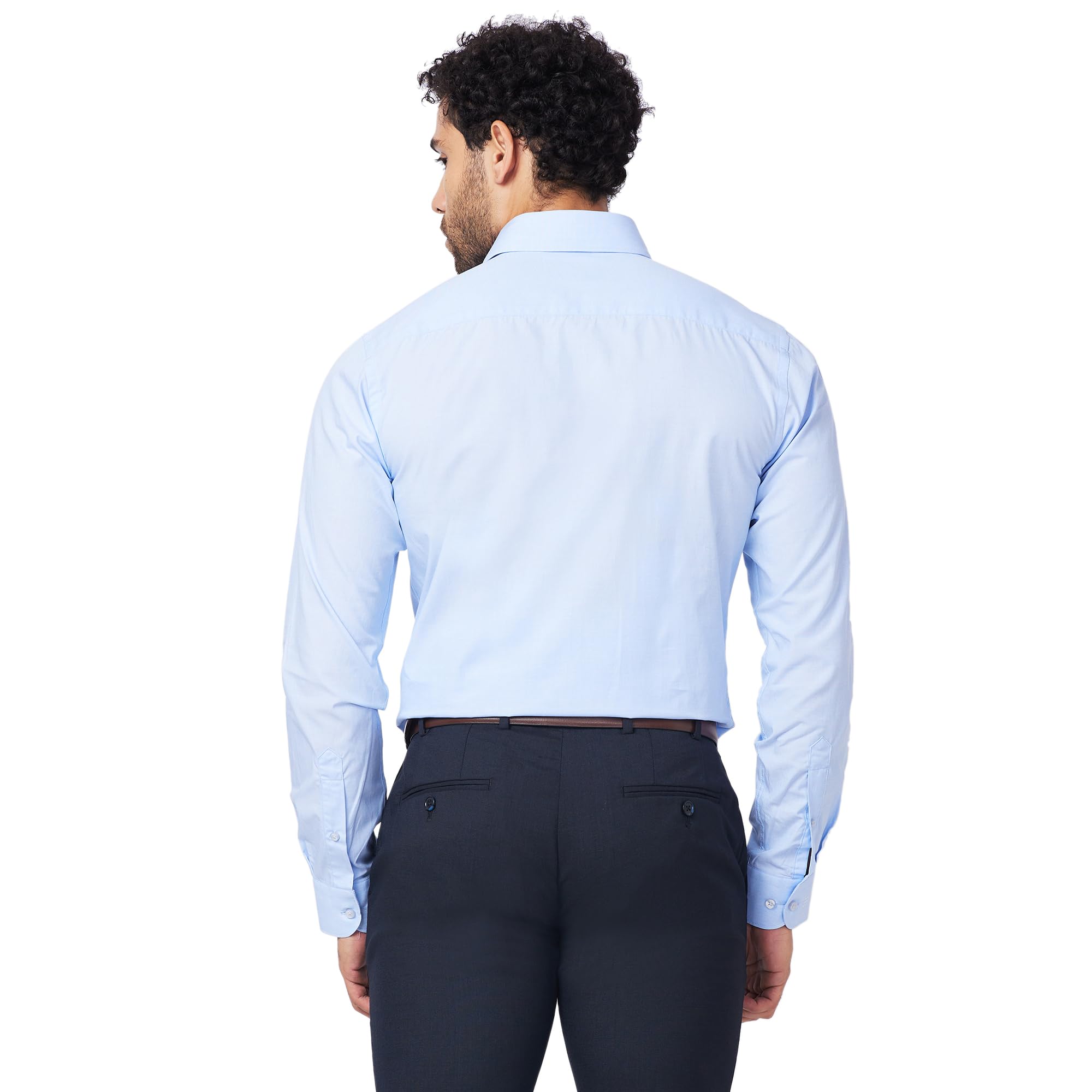 Raymond Men's Slim Fit Pure Cotton Structure Pattern Semi Cutaway Collar Full Sleeve Formal Shirt (Size: 44)-RMSX12860-B2 Light Blue - Image 5