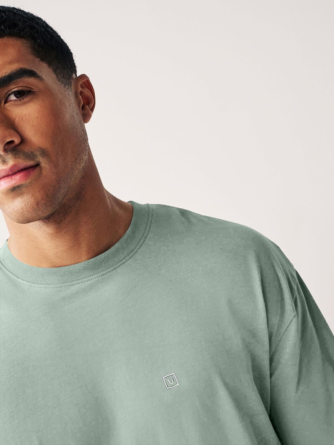 Urbano Fashion Men's Granite Green Solid Round Neck Oversized Half Sleeve Cotton T-Shirt (ovstsol-gtgrn-l) - Image 2