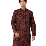 Majestic Man Men Cotton Regular Fit Mandarin Collar Ethnic Motifs Printed Kurta (Dusty Wine, X-Large)