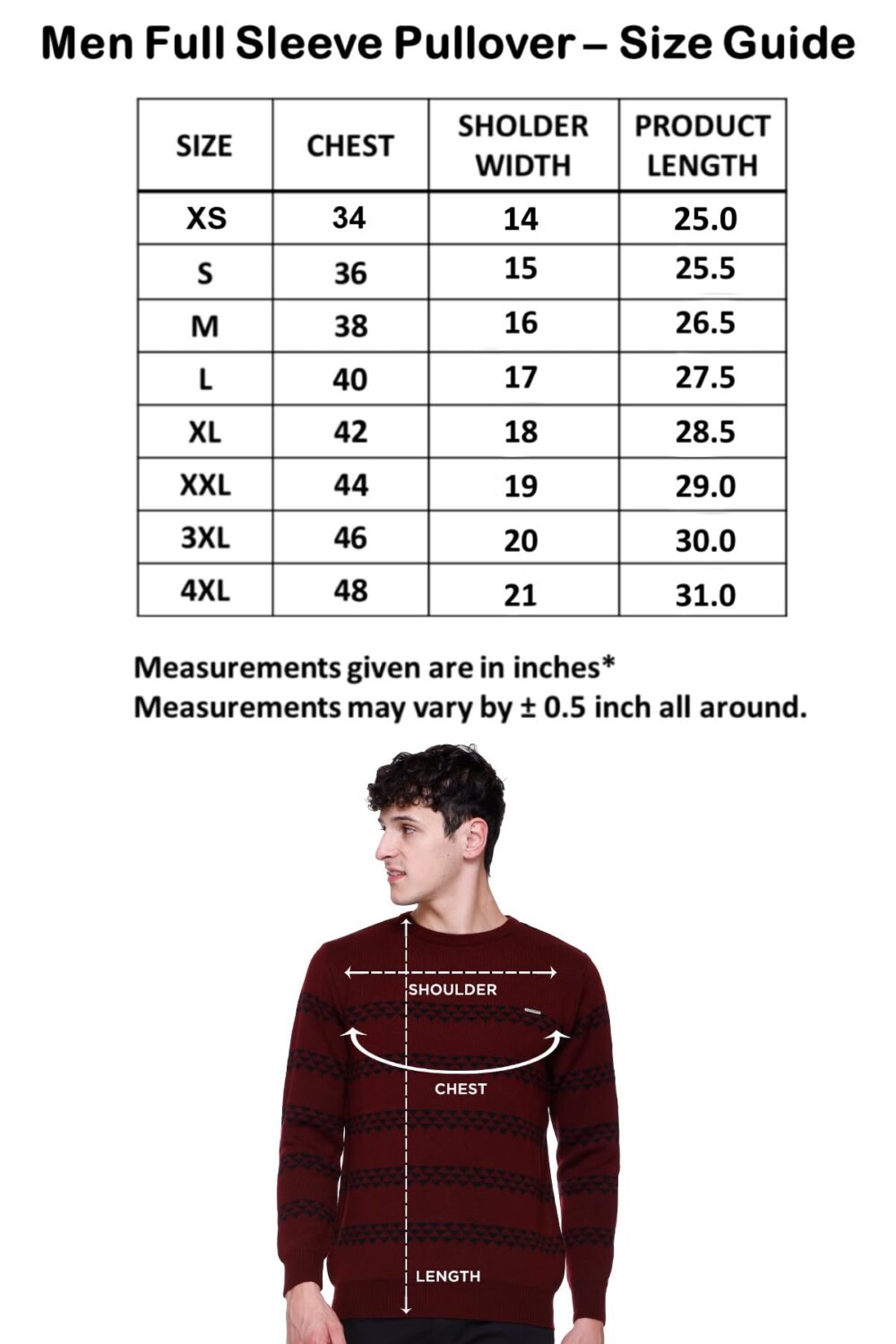 GODFREY Winter Woollen Acrylic Blend Round Neck Sweater for Men Size - 2XL, Wine & Black - Image 7