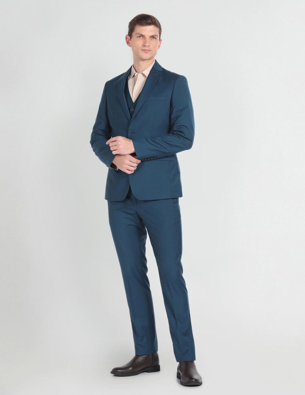 Arrow Men's Polyester Double Breasted Business Suit Pants Set (ARAGSU5585_Teal - Image 5