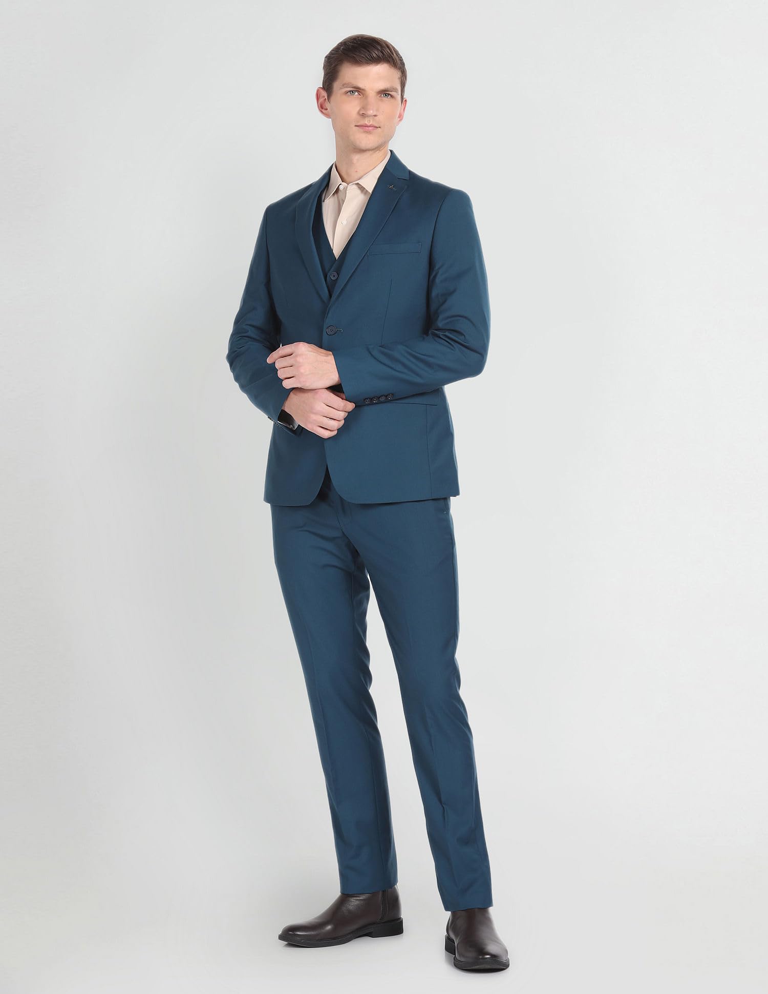 Arrow Men's Polyester Double Breasted Business Suit Pants Set (ARAGSU5585_Teal - Image 5