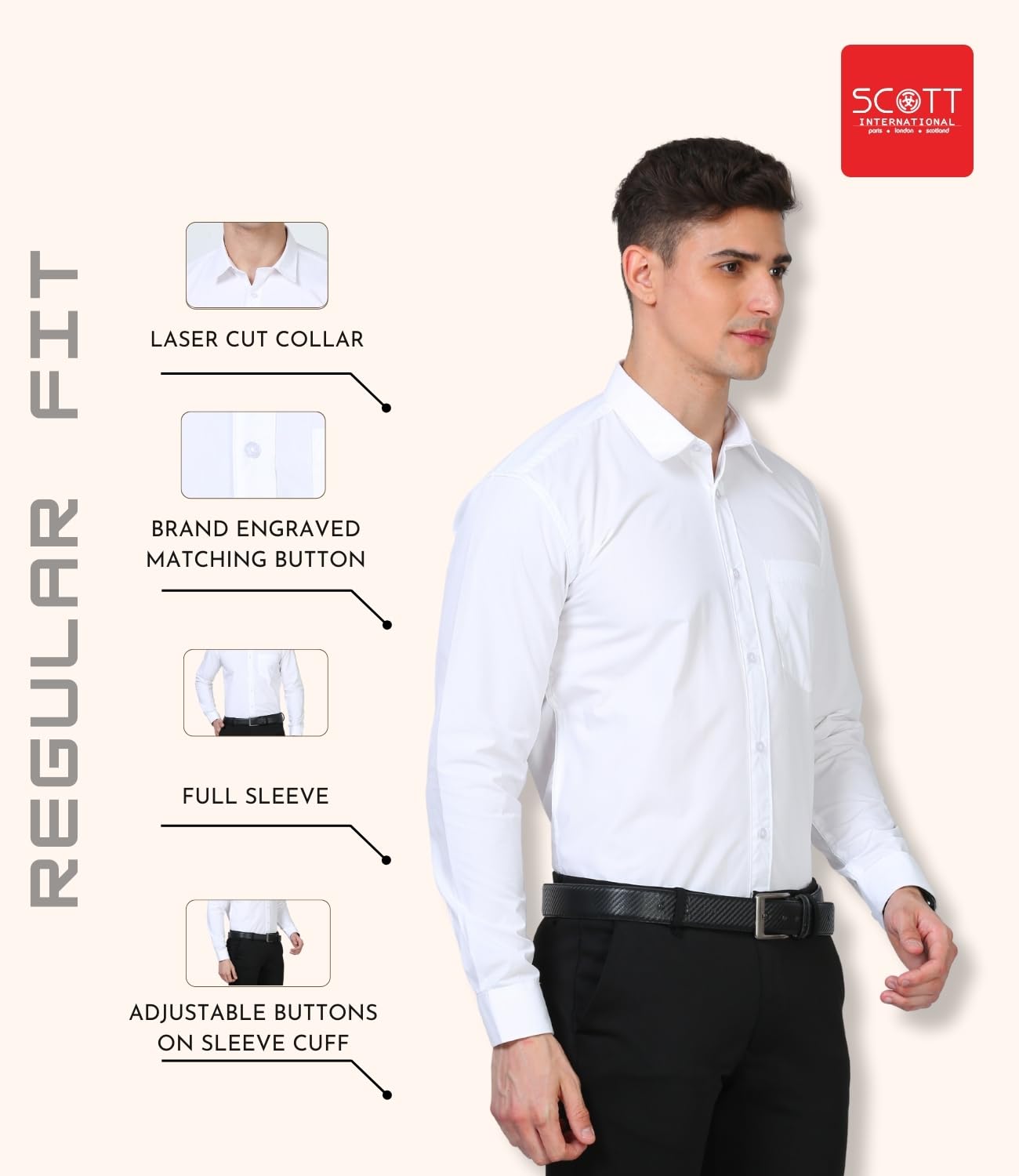 Scott International Shirt for Men, Solid Full Sleeves Shirt, Wrinkle Free Mens Shirts, Cotton Formal Shirts, Regular Fit Stylish Mens Shirt, Plain Formal Shirts for Men White - Image 6