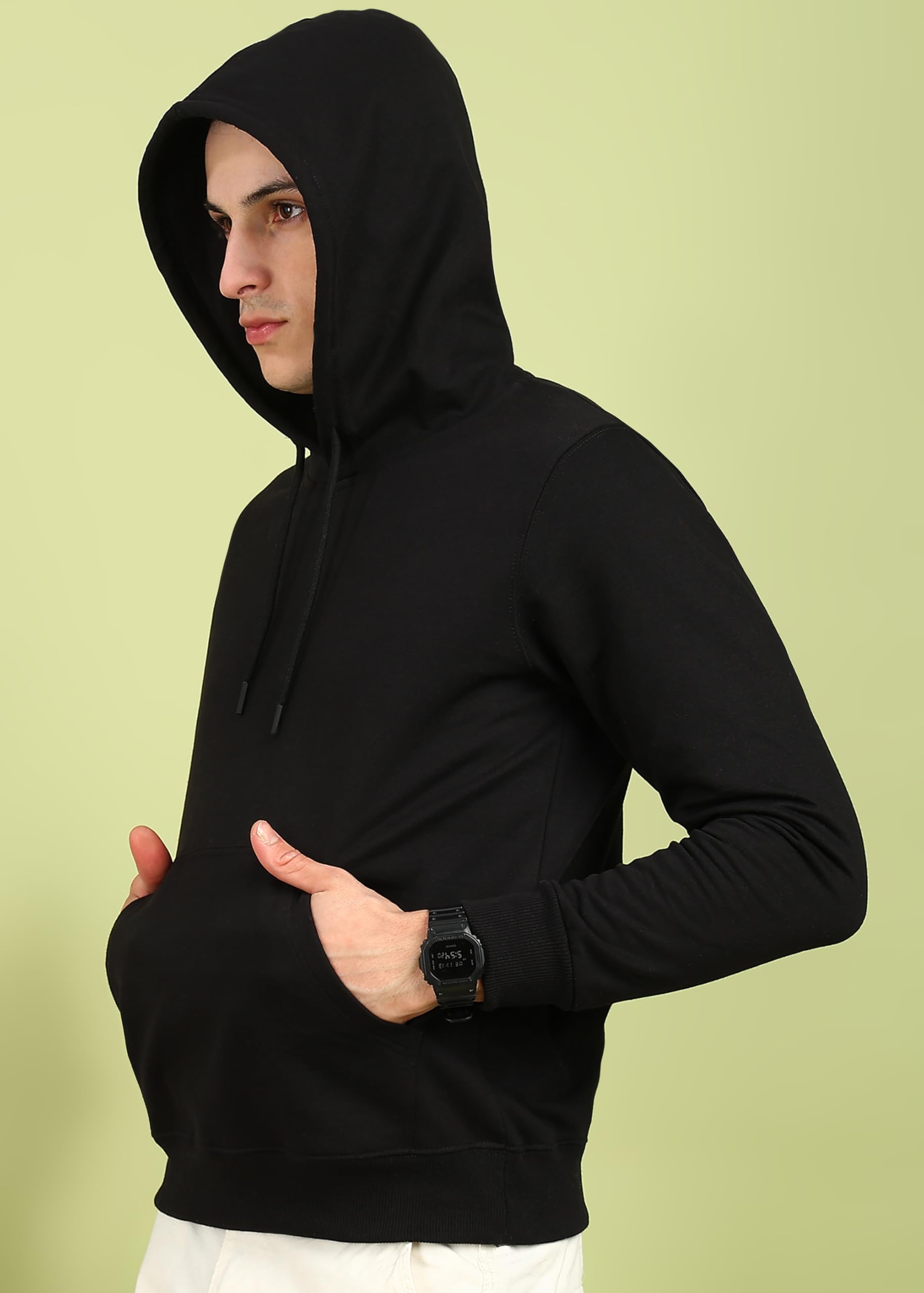Alan Jones Clothing Men’s Solid Hooded Sweatshirt | Drawstring Hood, Kangaroo Pocket, Ribbed Hem | Regular Fit | Sizes S–5XL | Multiple Colors Black - Image 5