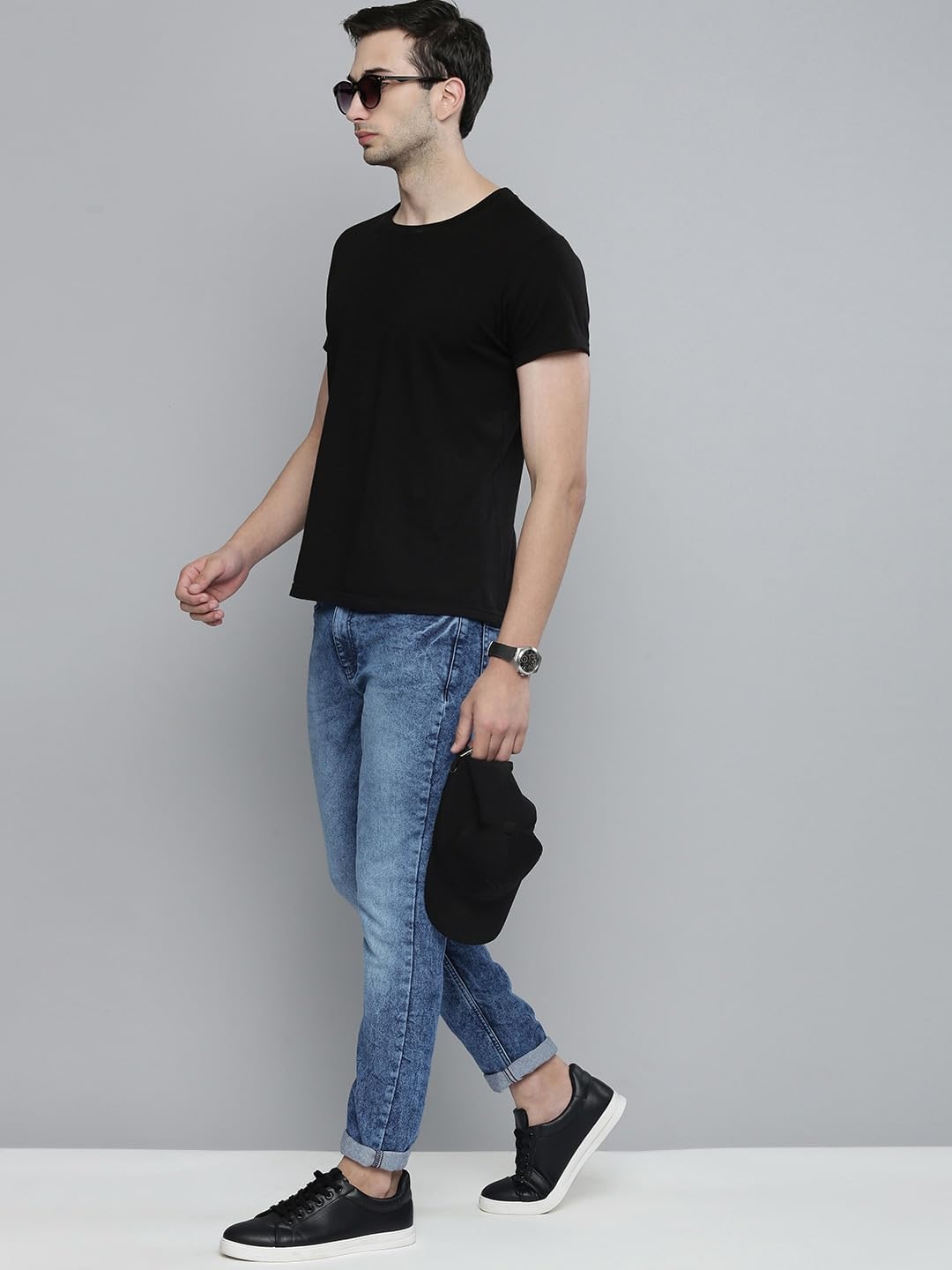 The Indian Garage Co Men Mid Rise Slim Fit Solid Mid-Rise Stretchable Jeans Blue, 32 - Image 4