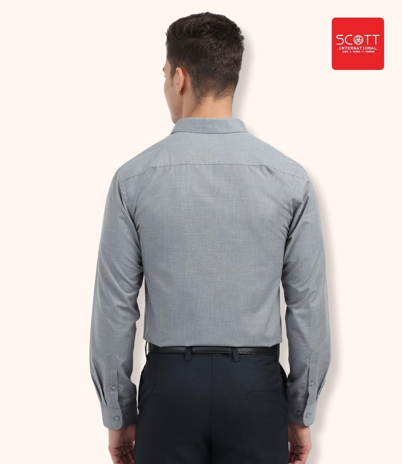 Scott International Shirt for Men, Solid Full Sleeves Shirt, Wrinkle Free Mens Shirts, Cotton Formal Shirts, Regular Fit Stylish Mens Shirt, Plain Formal Shirts for Men Grey - Image 3