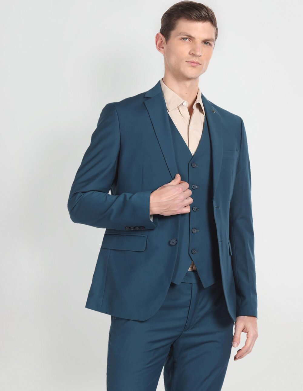 Arrow Men's Polyester Double Breasted Business Suit Pants Set (ARAGSU5585_Teal - Image 8