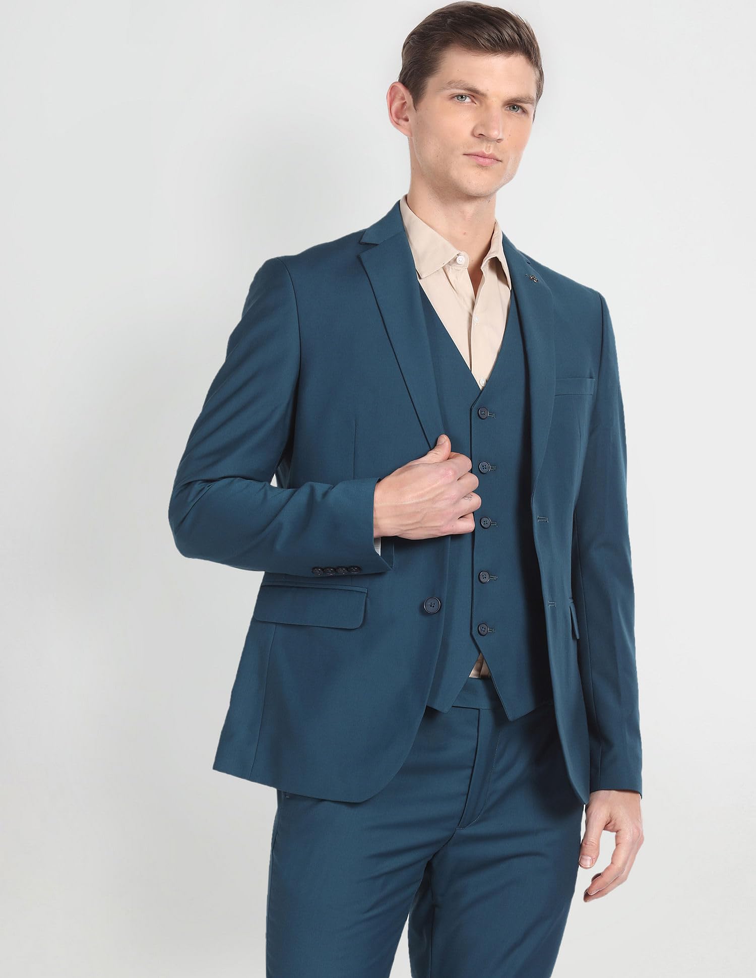 Arrow Men's Polyester Double Breasted Business Suit Pants Set (ARAGSU5585_Teal - Image 8