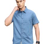 Thomas Scott Men's Half Sleeves Spread Collar Linen Casual Shirt (Dark Blue, XL)