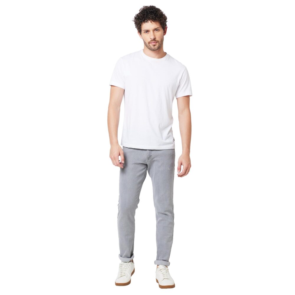 Giordano Men's Slim Fit Mid-Rise Clean Look Stretchable 5-Pocket Regular Length Casual Cotton Blended Denim Jeans - Light Grey - Image 3