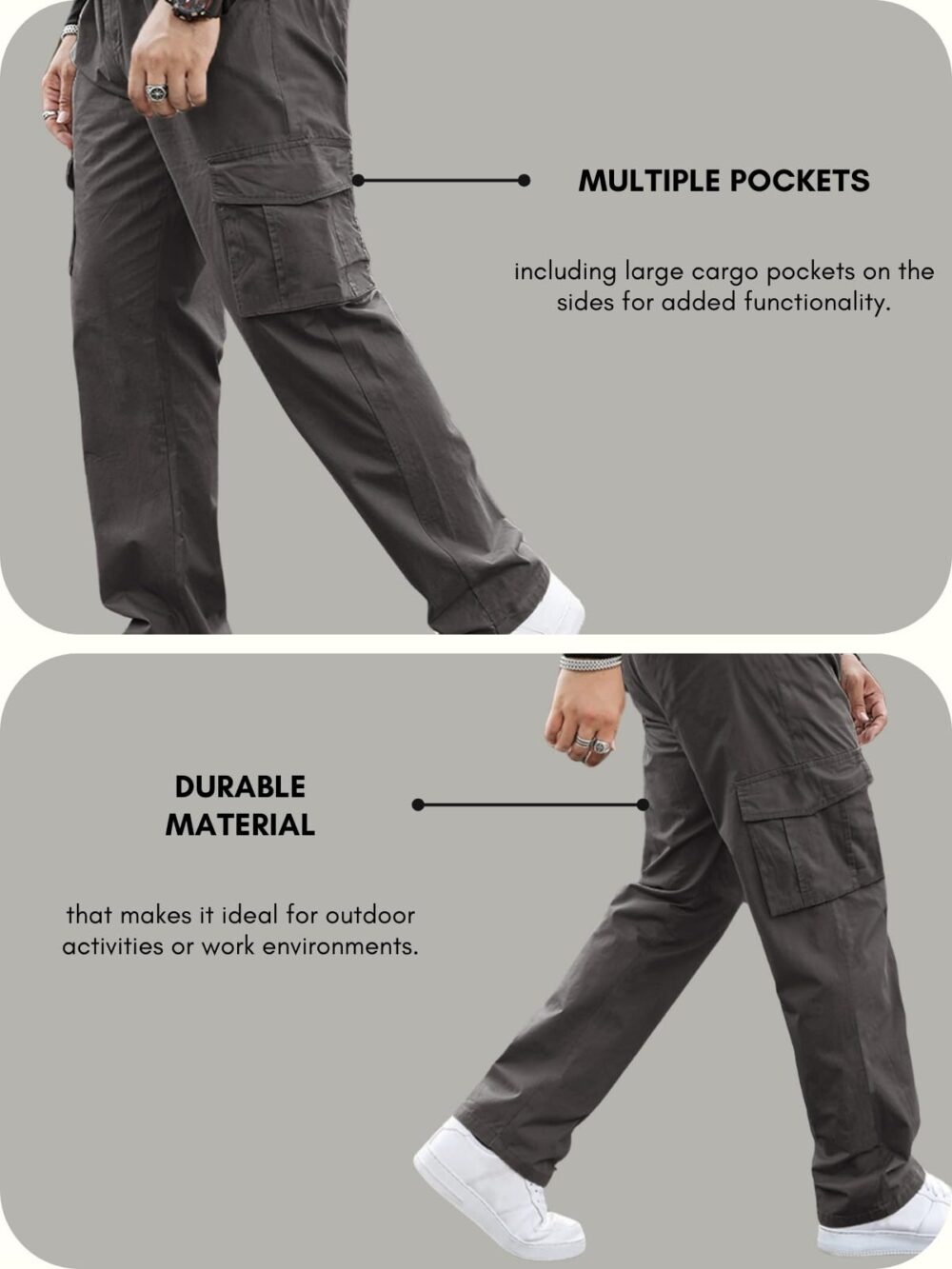 GRECIILOOKS Regular Fit Cotton Mid Rise Trousers Baggy Pants Cargos for Men (GL-TP-1049_Grey_Large) - Image 5