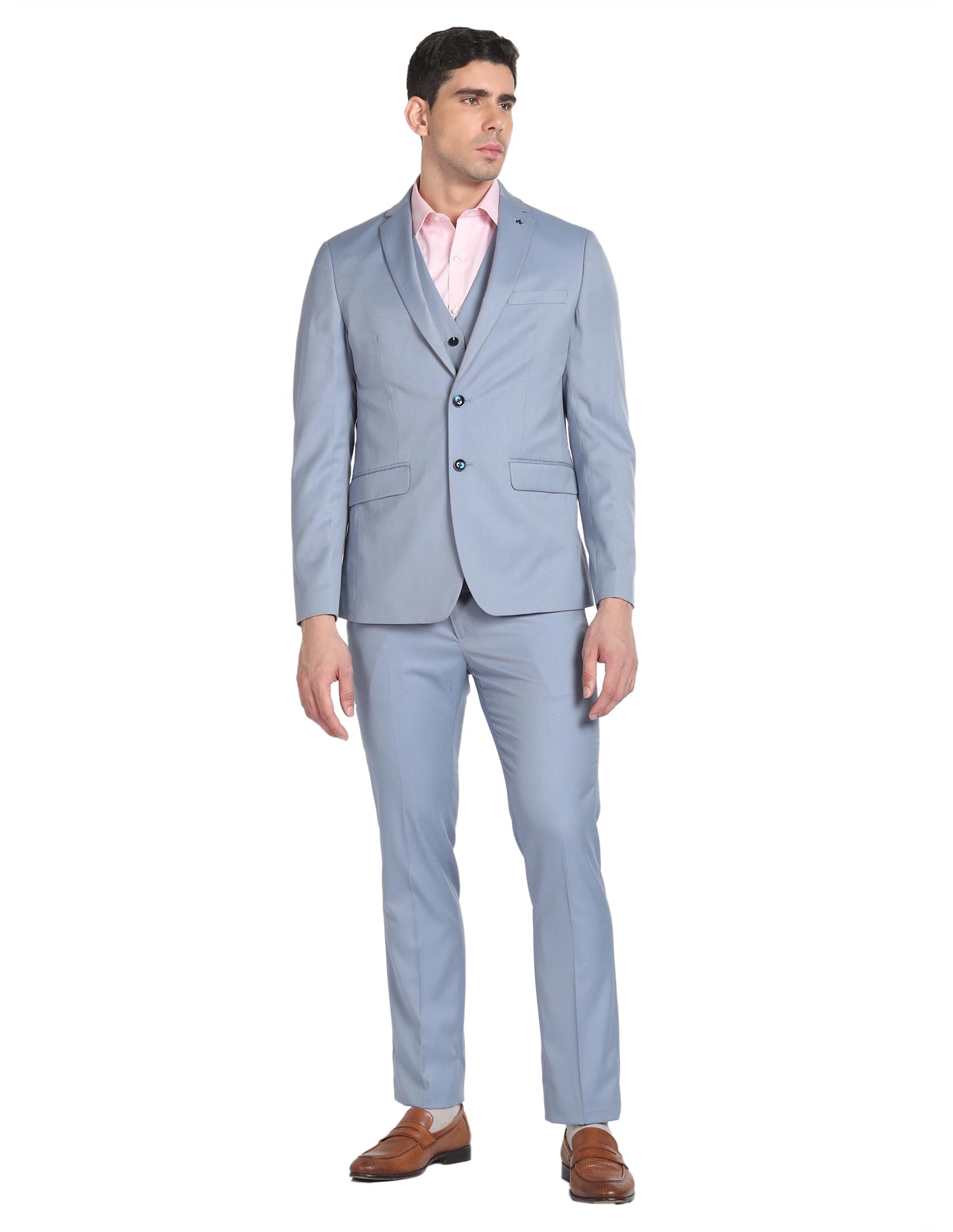 Arrow Men's Polyester Double Breasted Business Suit Pants Set (ARAGSU5527_Grey Blue_42)