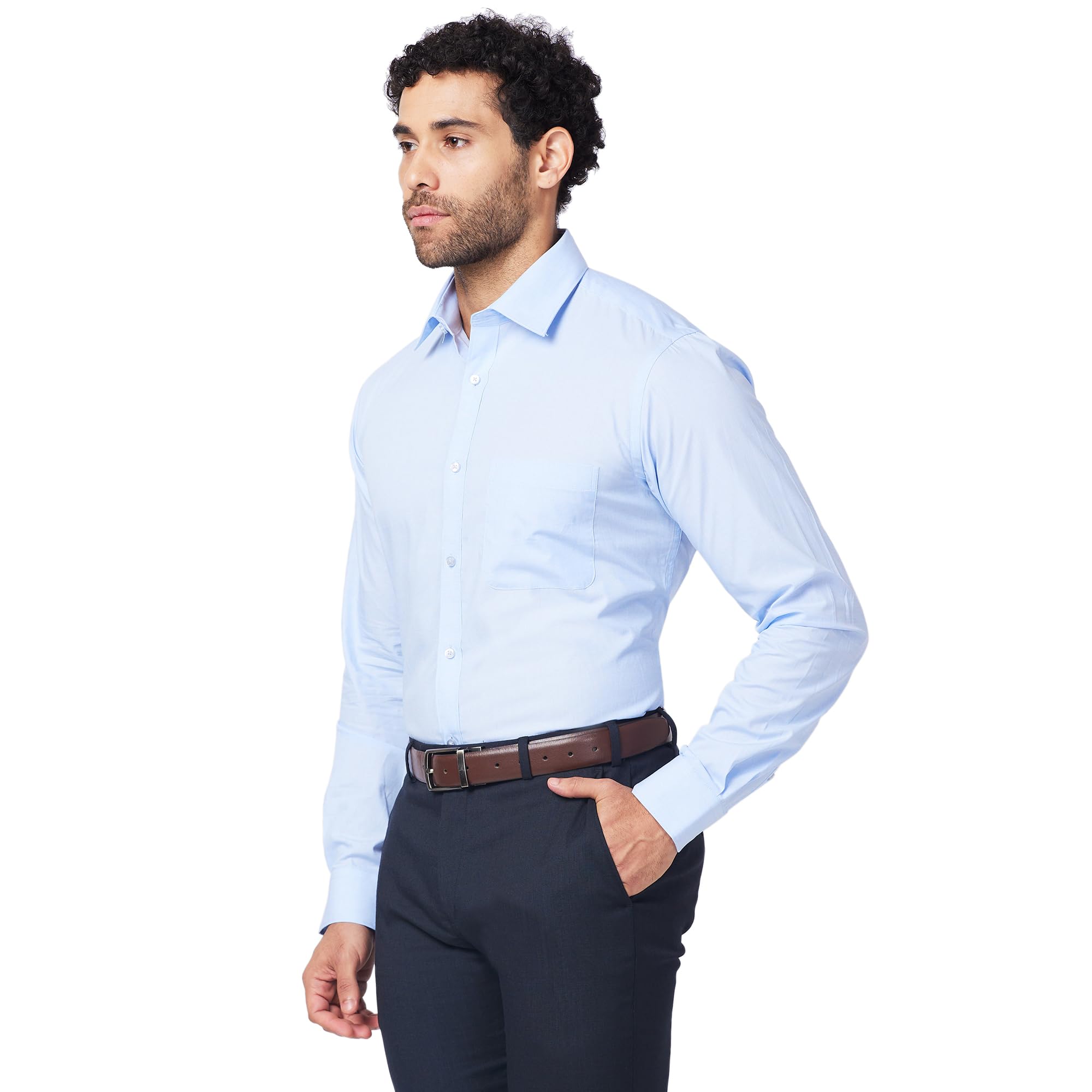 Raymond Men's Slim Fit Pure Cotton Structure Pattern Semi Cutaway Collar Full Sleeve Formal Shirt (Size: 44)-RMSX12860-B2 Light Blue - Image 6