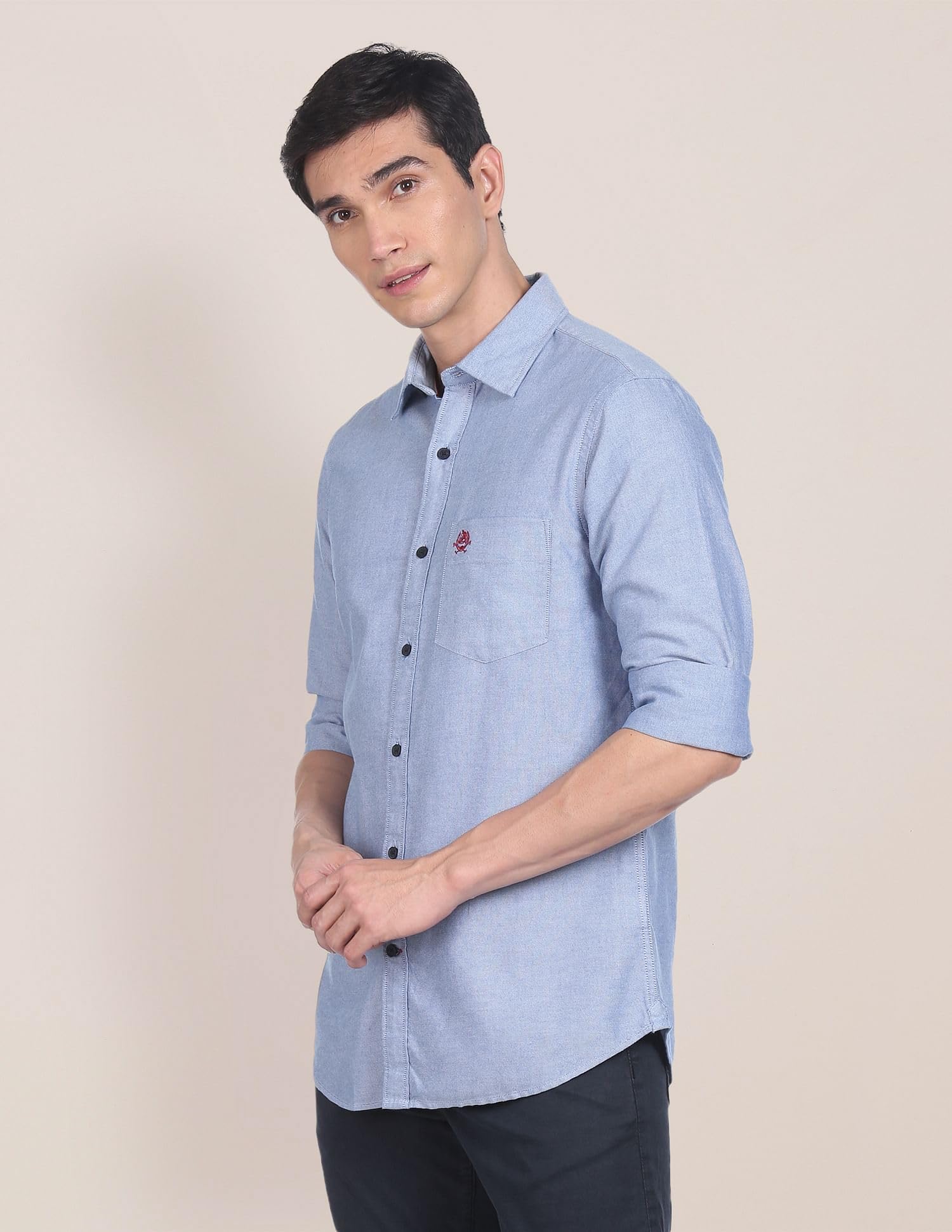 U.S. POLO ASSN. Men's Solid Spread Collar Premium Cotton Oxford Tailored Fit Shirt (USSHTR0027_DK. Blue_S) - Image 4