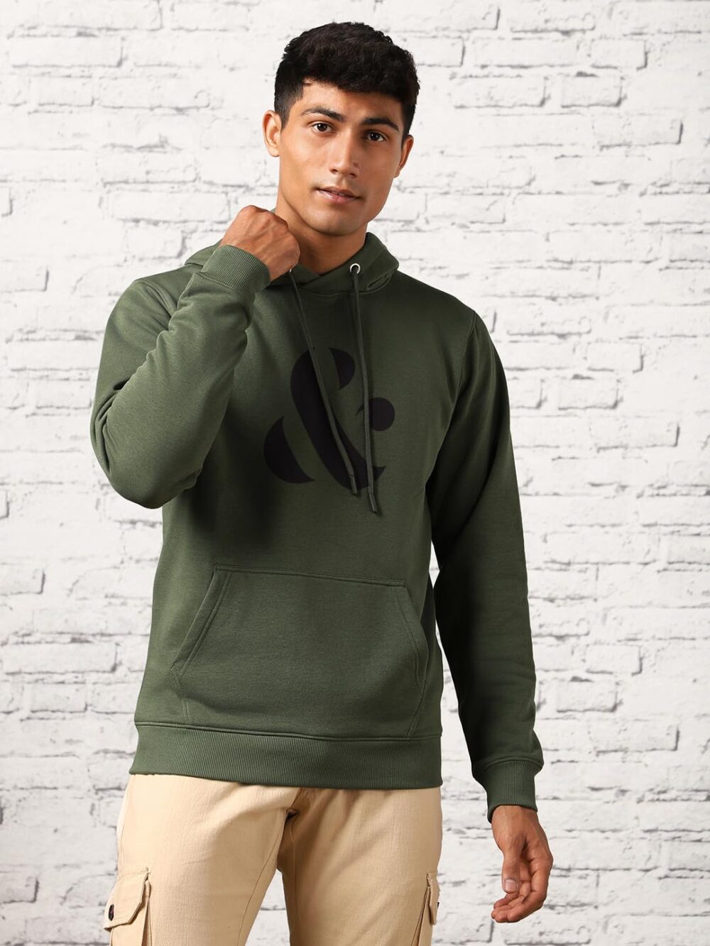 NOBERO Men's Cotton Blend Neck Regular Fit Hooded Sweatshirt (1M-TWHO-C0890_Olive Green (Large) - Image 5
