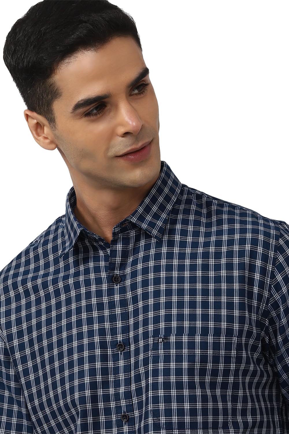 Peter England Men's Slim Fit Full Sleeve Checkered Casual Shirt | 100% Cotton | Premium Twill Weave Navy - Image 5