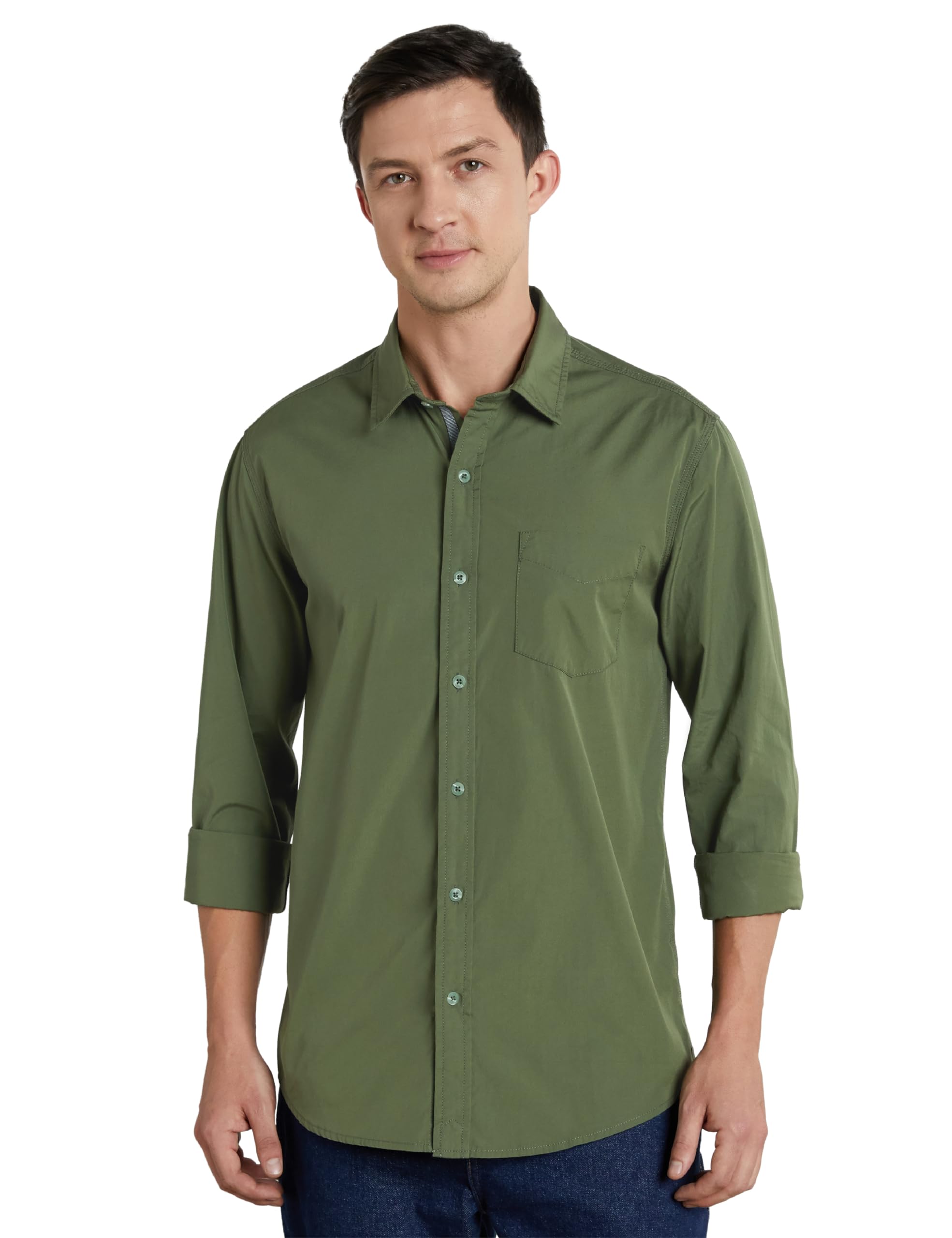 Symbol Premium Men's Casual Cotton Poplin Shirt (Regular Fit) (Light Green_XL)