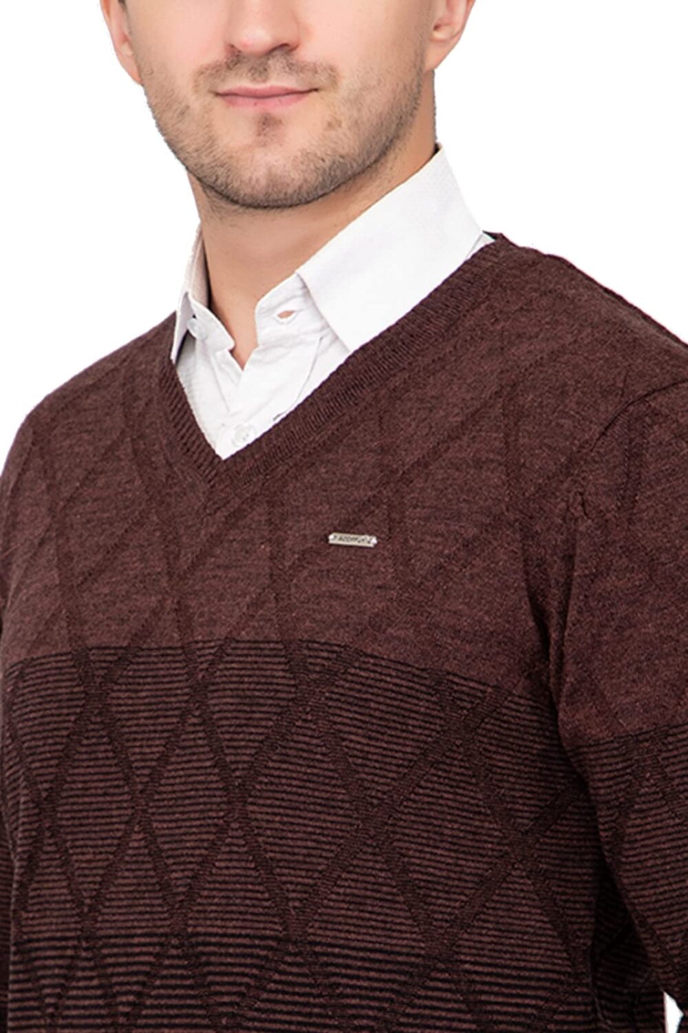 GODFREY Wool Blend V-Neck Sweaters for Men Winter, Brown, Large - Image 2
