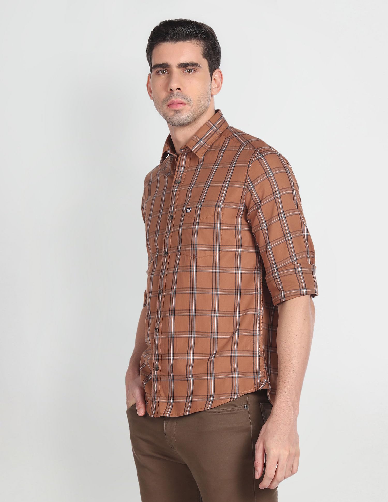 Arrow Men's Slim Fit Shirt (ASADOSH02243_Brown - Image 5