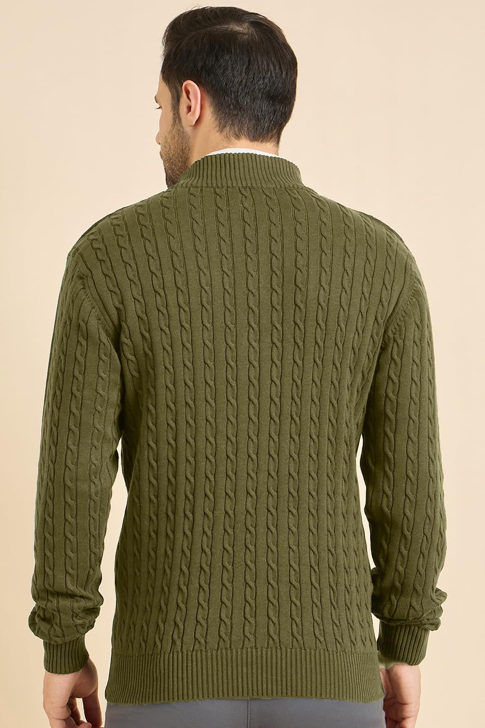 DZANT Wool Blend Sweaters for Men Winter | Premium | Zipper | Cable Knit Design | Full Sleeve | Olive Color | Turtle Neck | Sweaters for Men Zipper, Medium - Image 5