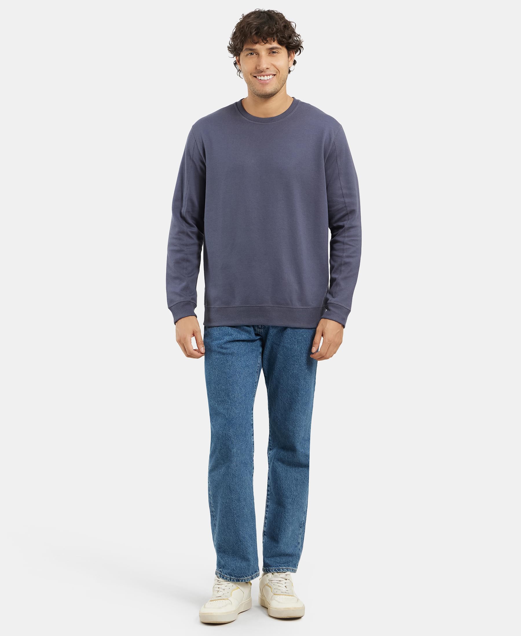 Jockey AM48 Men's Super Combed Cotton Rich Pique Sweatshirt with Ribbed Cuffs_Odyssey Grey_L - Image 4